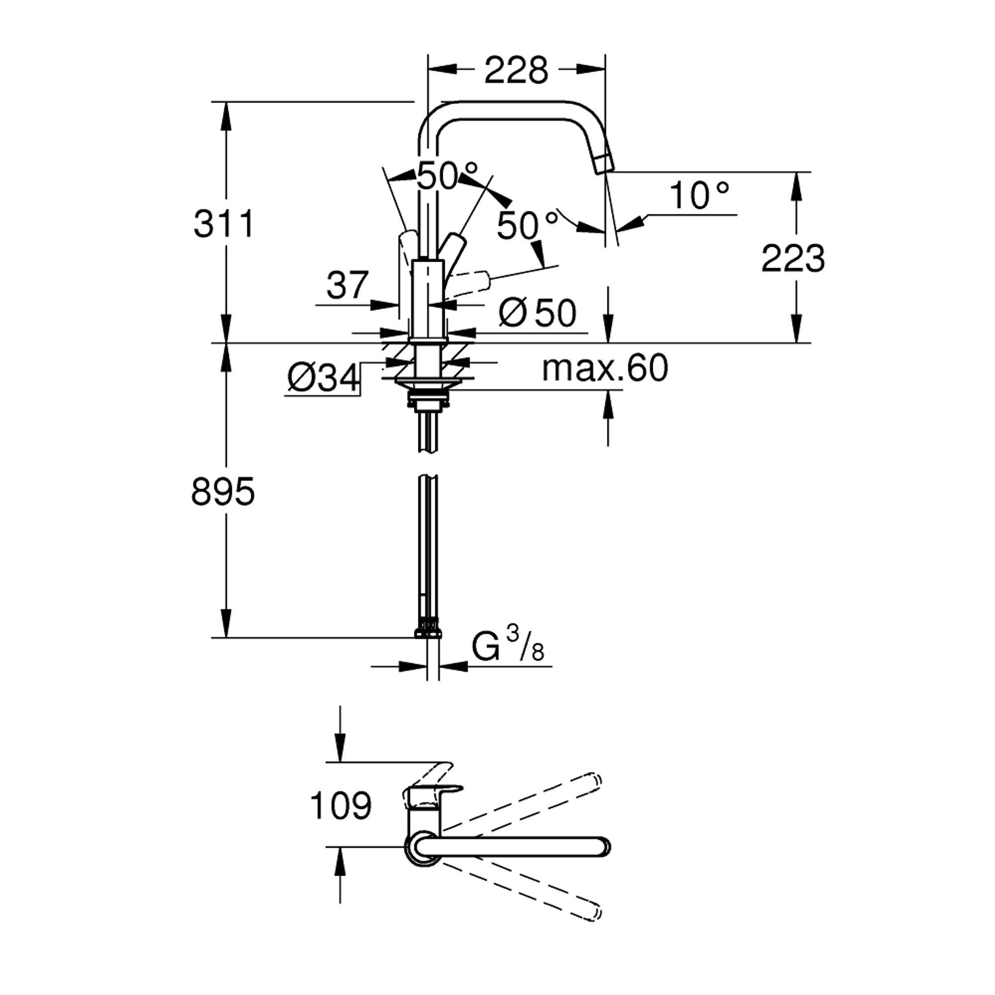 Grohe Eurosmart Mutfak Bataryası Kuğu Borulu Pencere Önü Kullanıma Uygun Krom 30618000