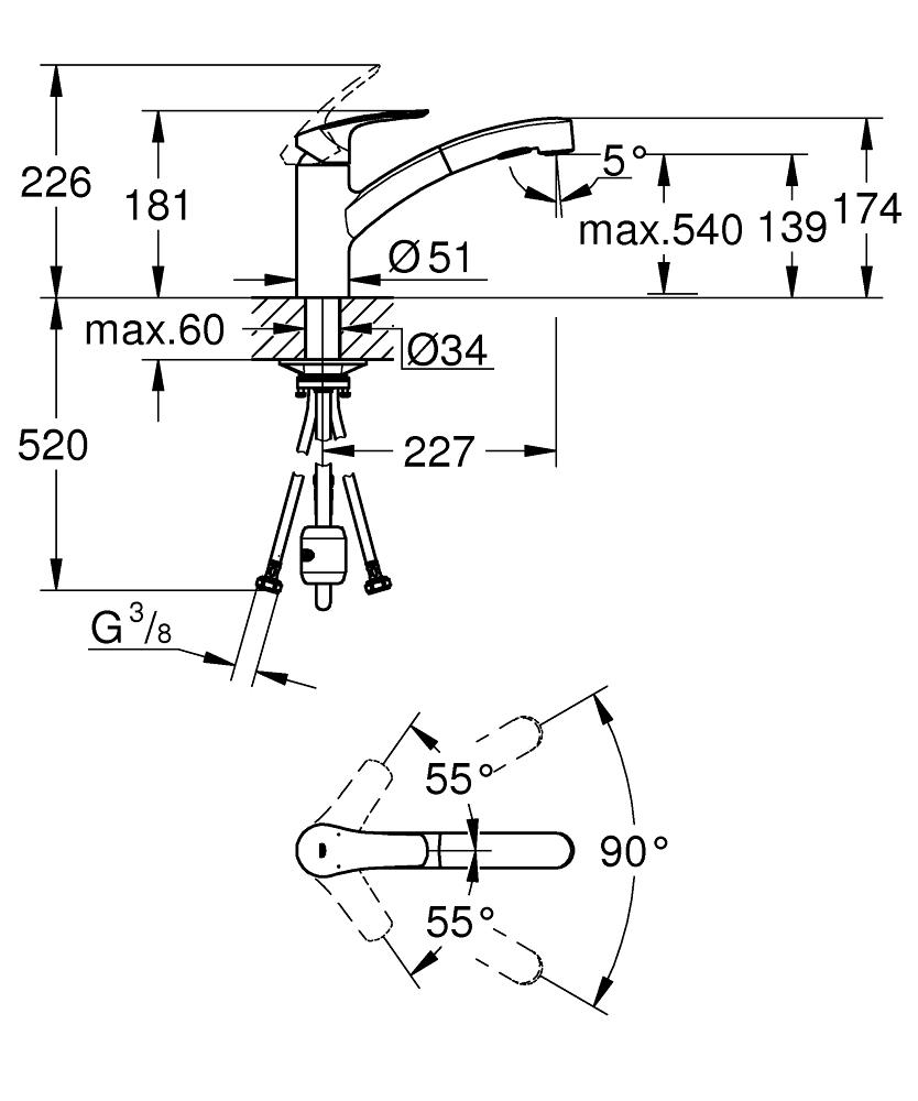 Grohe Eurosmart Spiralli Eviye Bataryası, Mat Siyah - 303052431