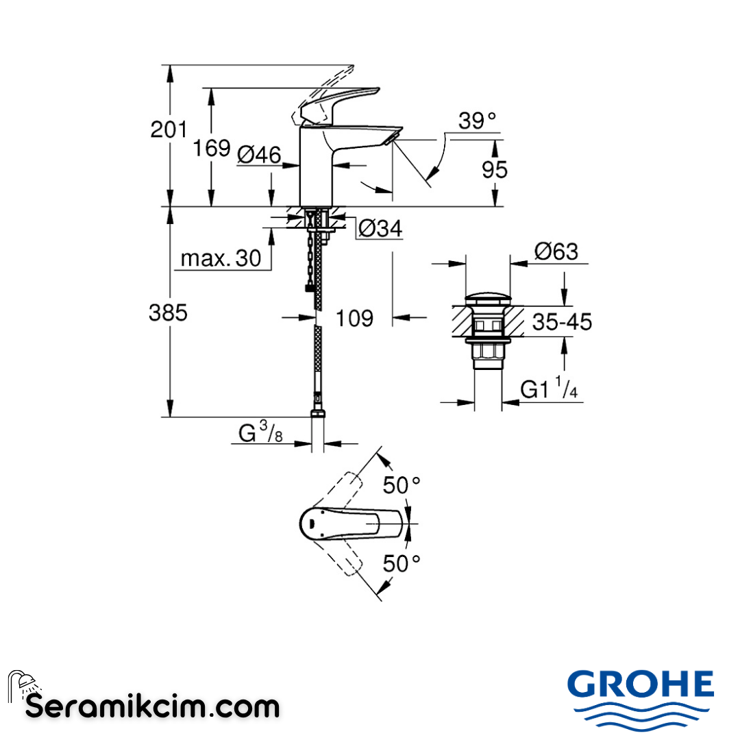 Grohe Eurosmart Termostatik Özellikli Lavabo Bataryası (S-Boy) Krom 23988003