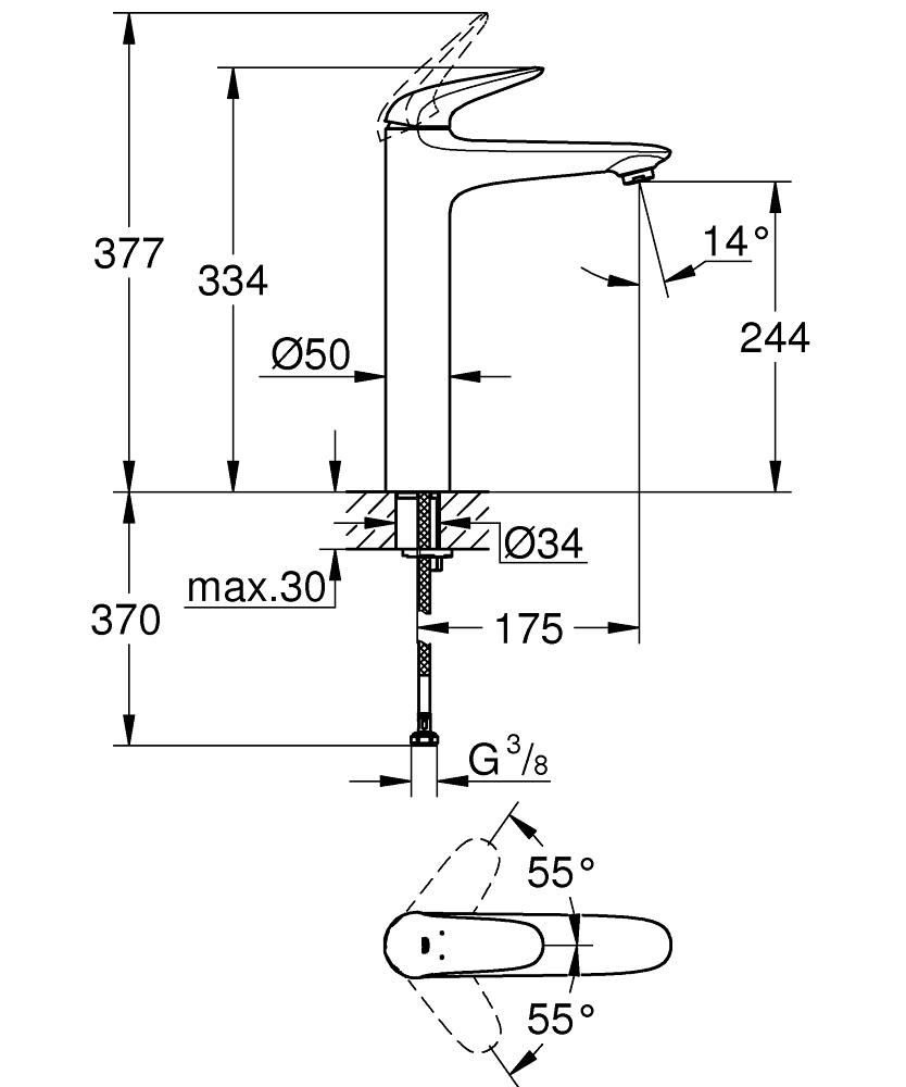 Grohe Eurostyle 2015 Solid Tek kumandalı lavabo bataryası  XL-Boyut 23719003