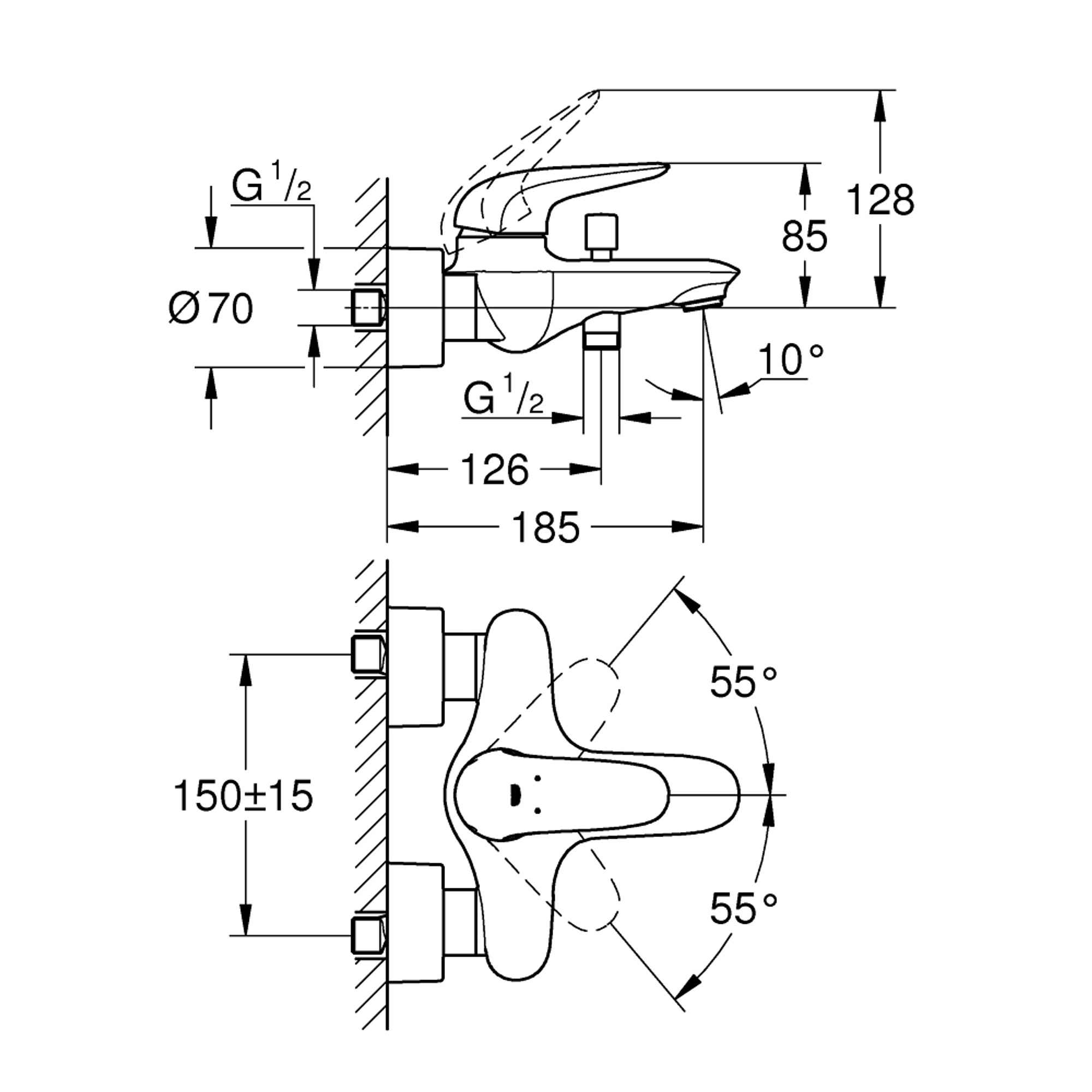 Grohe Eurostyle Banyo Bataryası Krom 23726003