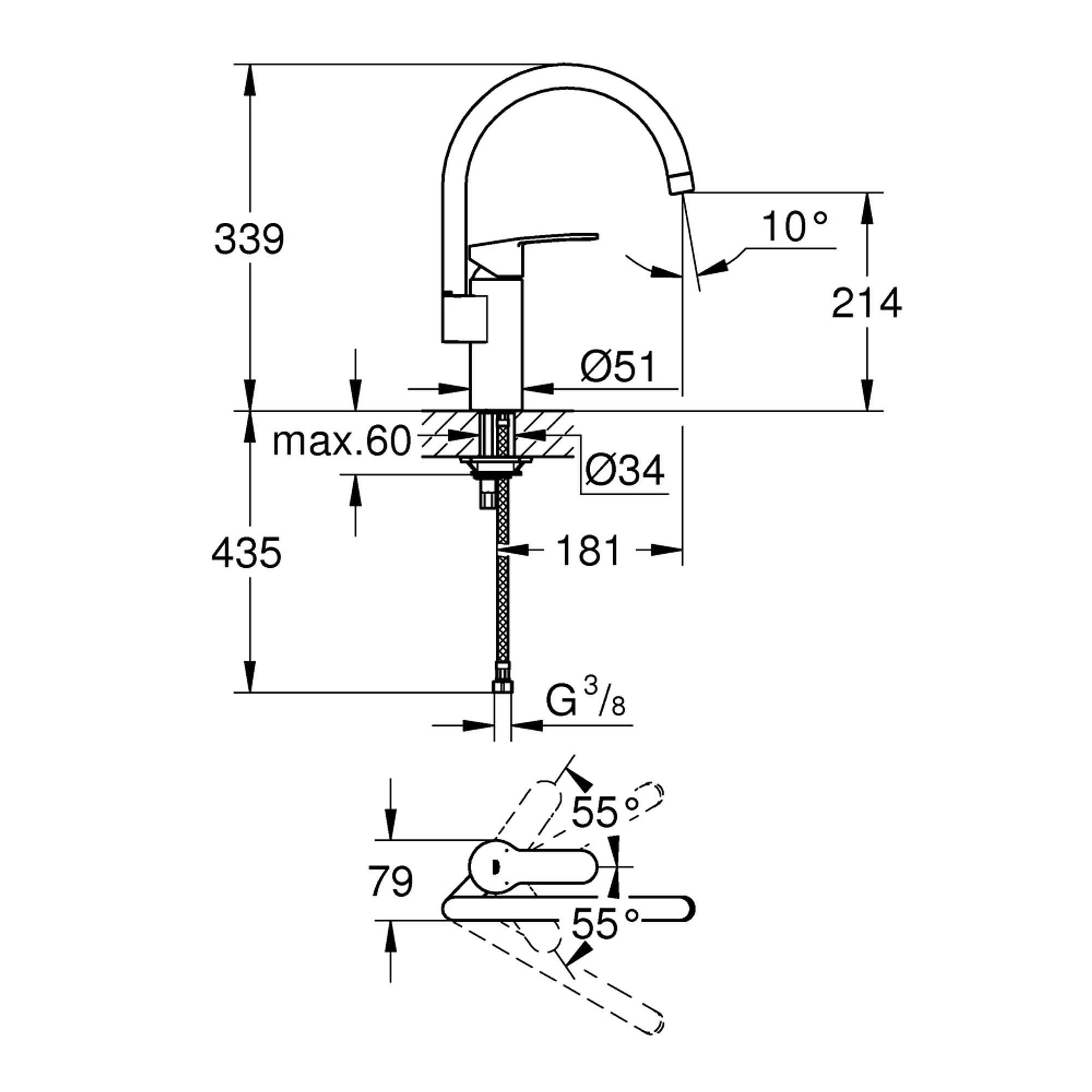 Grohe Eurostyle Cosmopolitan Mutfak Bataryası Krom 30221002