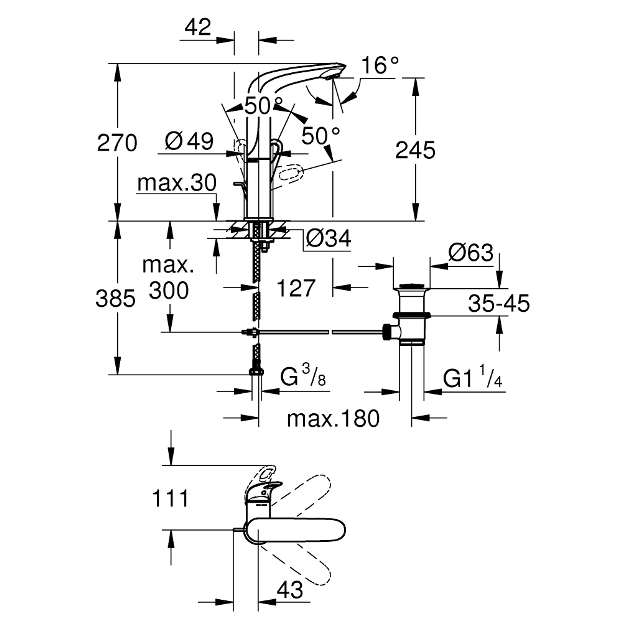 Grohe Eurostyle Lavabo Bataryası L Boy Krom 23569003