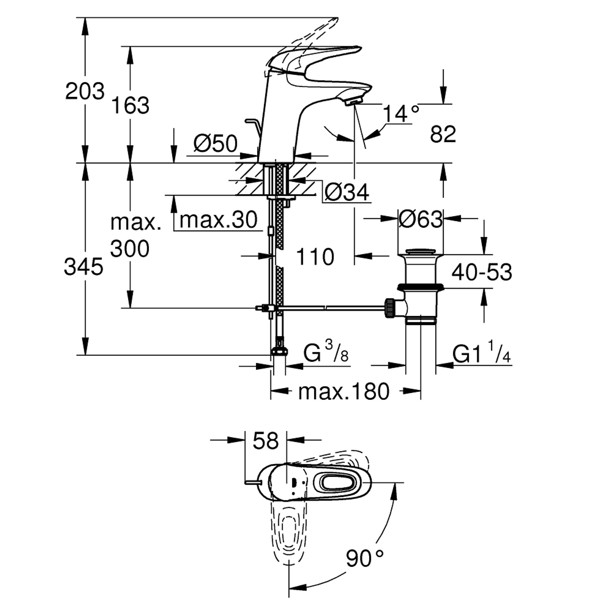 Grohe Eurostyle Lavabo Bataryası S Boy Beyaz-Krom 23374LS3