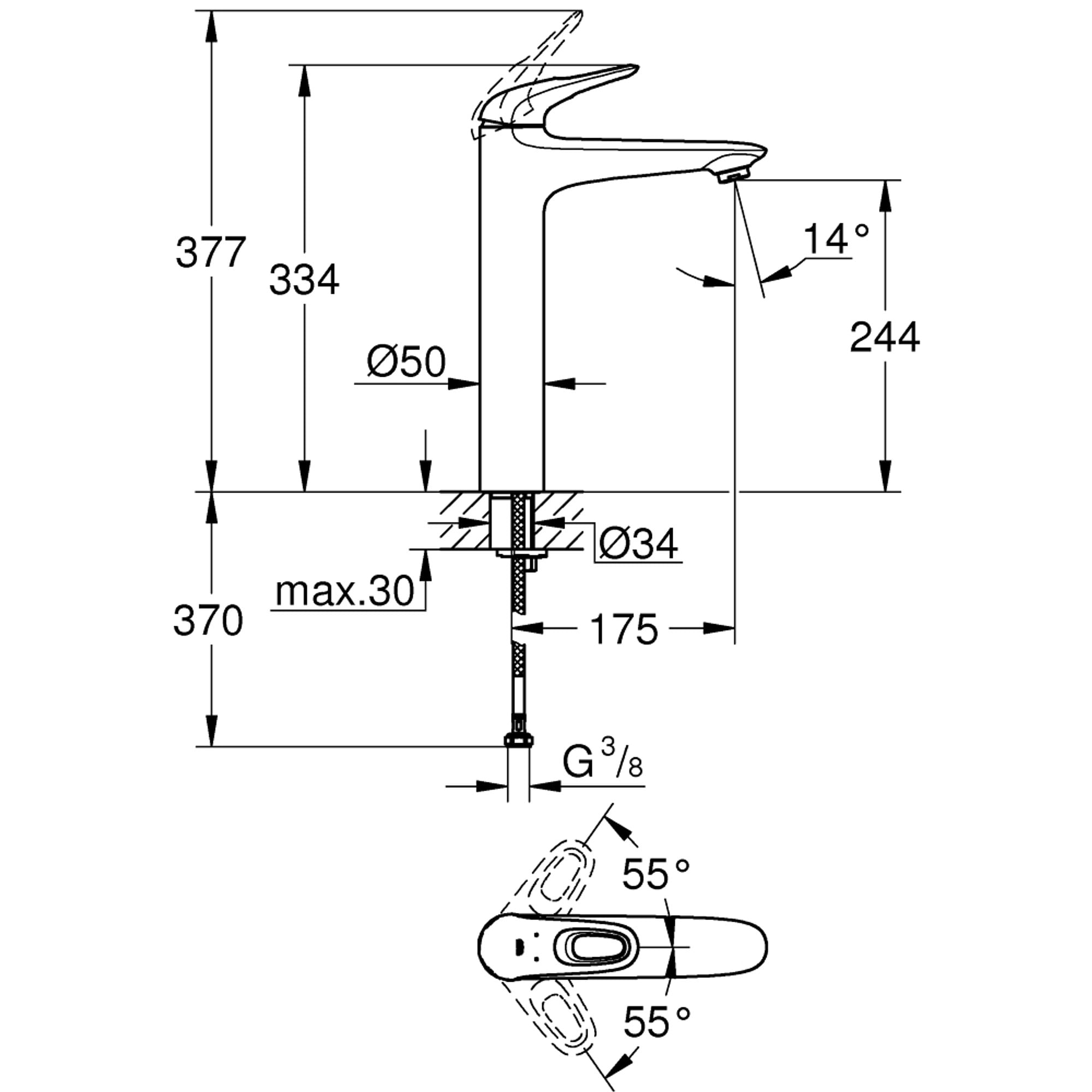 Grohe Eurostyle Lavabo Bataryası XL Boy Krom 23570003