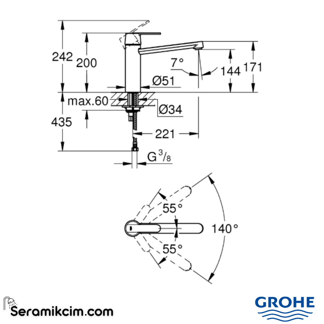 Grohe Get Tek Kumandalı Eviye Bataryası Krom 30196000