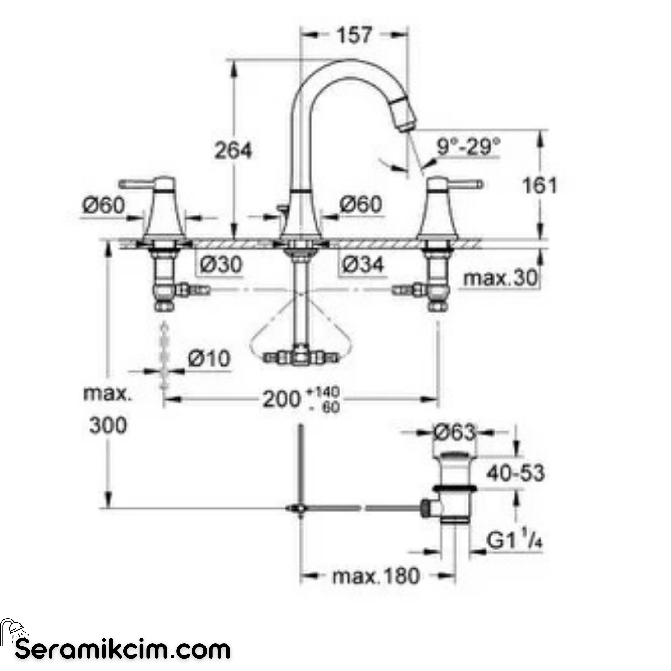 Grohe Grandera 3 delikli lavabo bataryası   L-Boyut 20619IG0