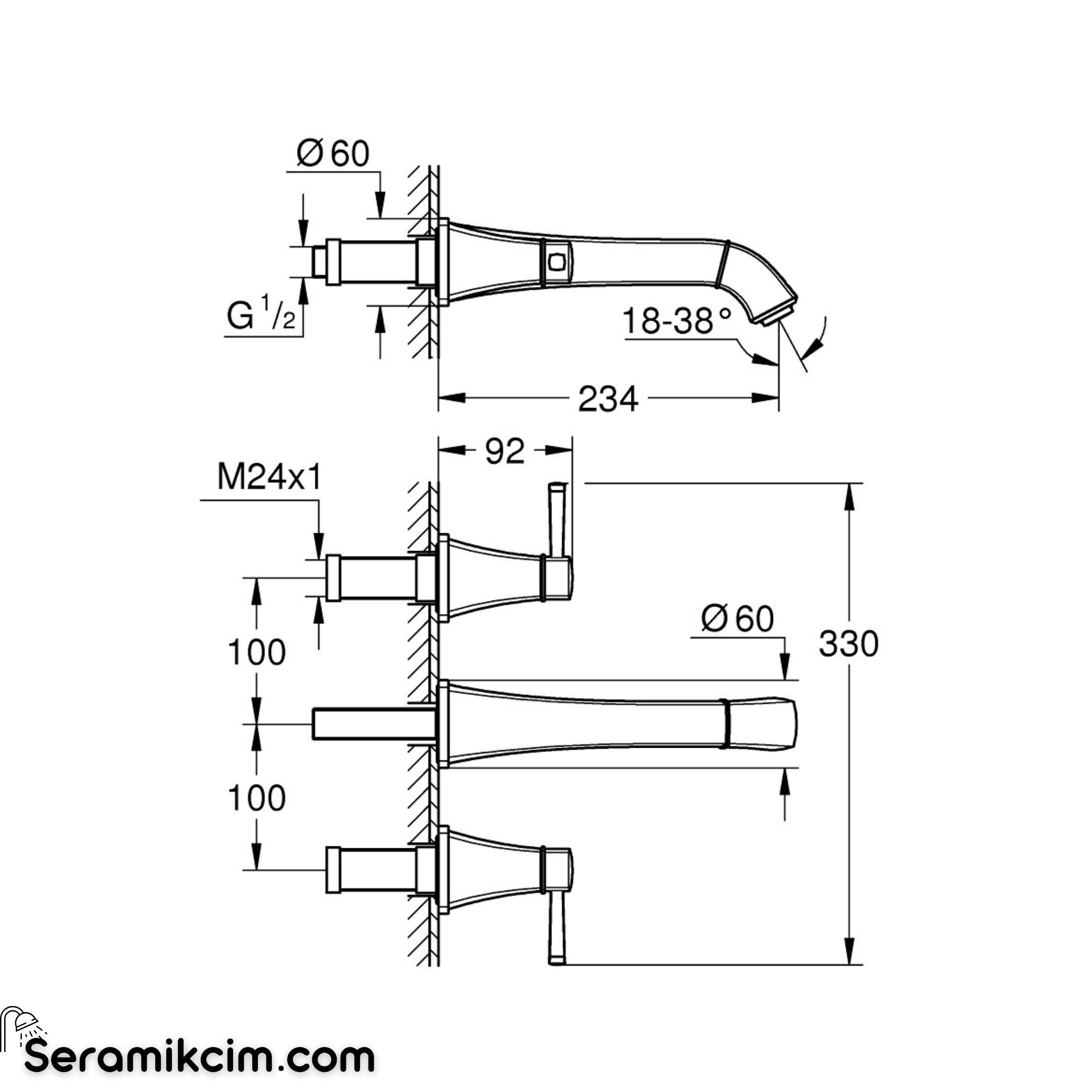Grohe Grandera 3 delikli lavabo bataryası   L-Boyut 20623000