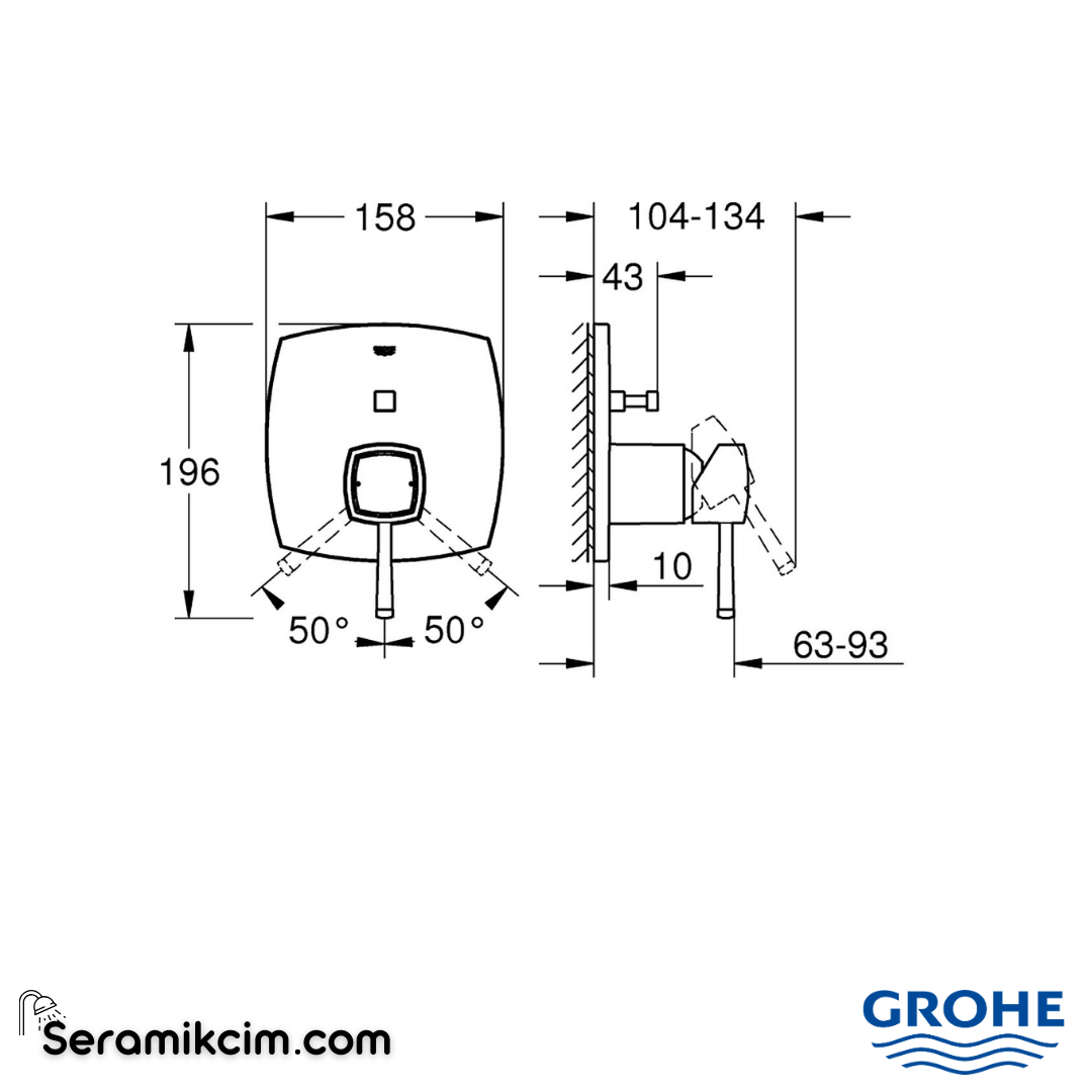 Grohe Grandera Ankastre Banyo/Duş Bataryası (Sıva Üstü Grubu) 2 Yollu Krom 24068000 - 24068000