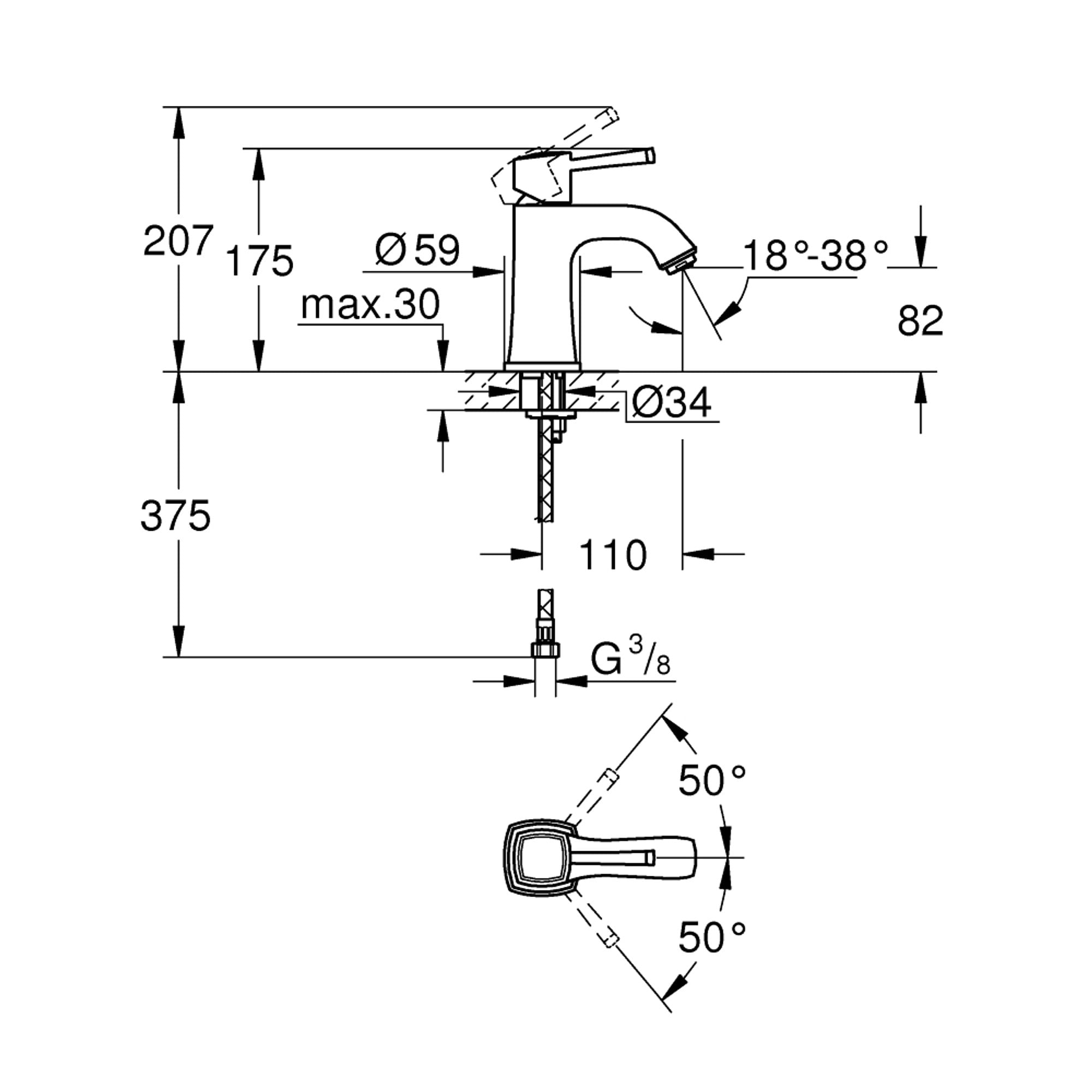 Grohe Grandera Lavabo Bataryası M Boy Krom 24370000