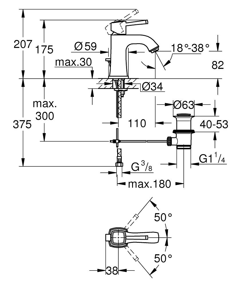 Grohe Grandera Lavabo Bataryası, Sifon Kumandalı Krom 24369000