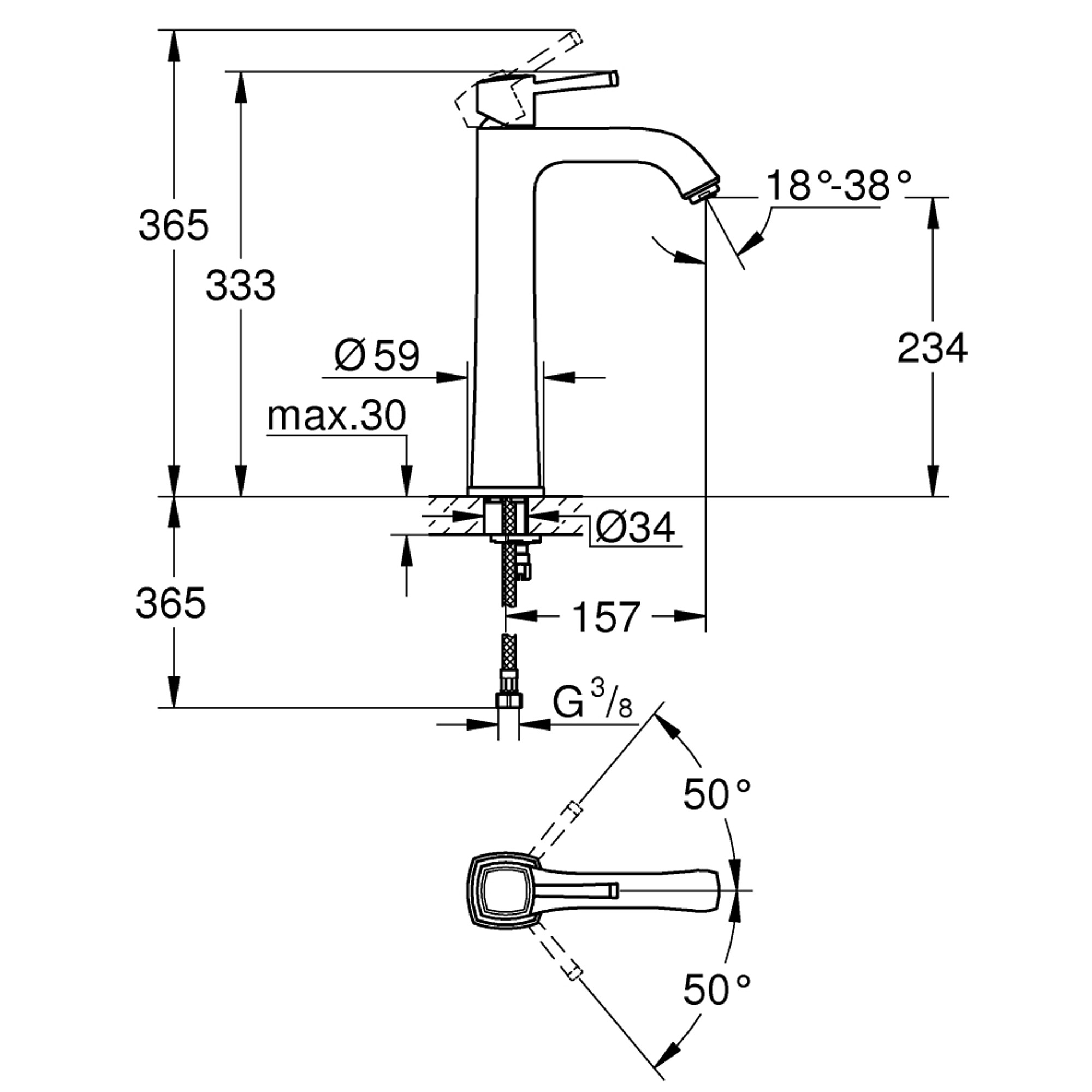 Grohe Grandera Lavabo Bataryası XL Boy Krom-Altın 24371IG0