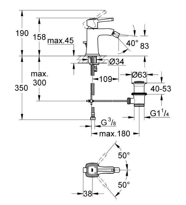 Grohe Grandera Sifon Kumandalı Bide Bataryası M Boyut Krom Altın
