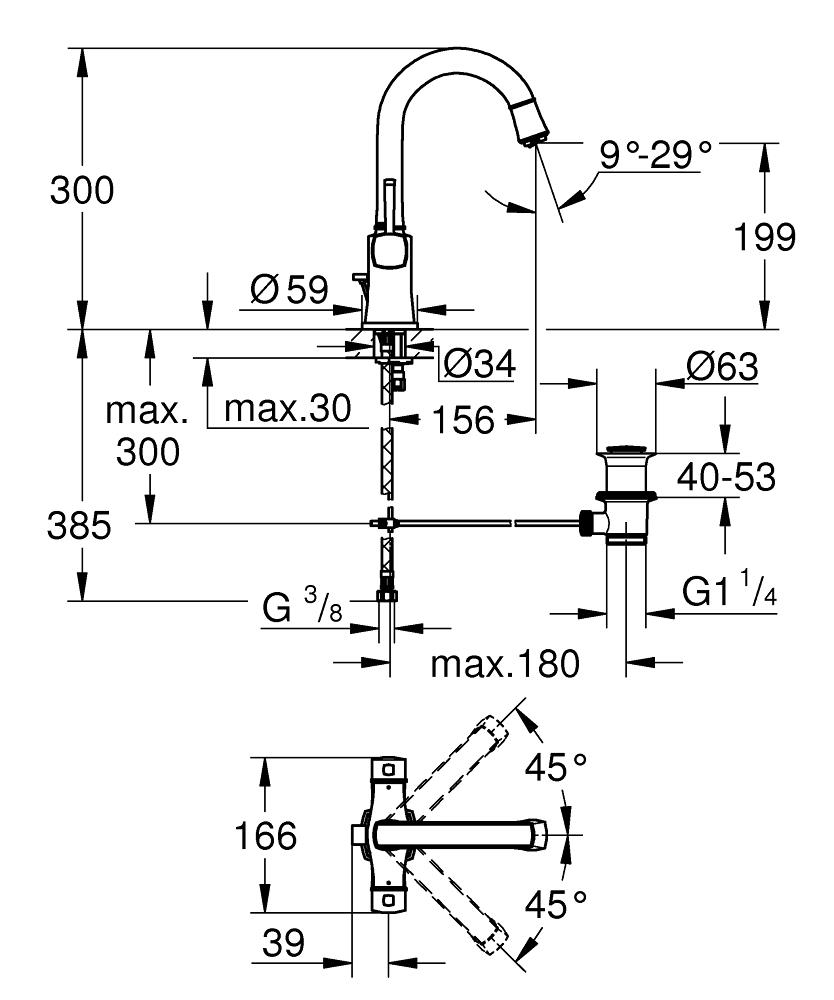 Grohe Grandera Sifon Kumandalı Lavabo Bataryası, Krom-Altın 20666IG0