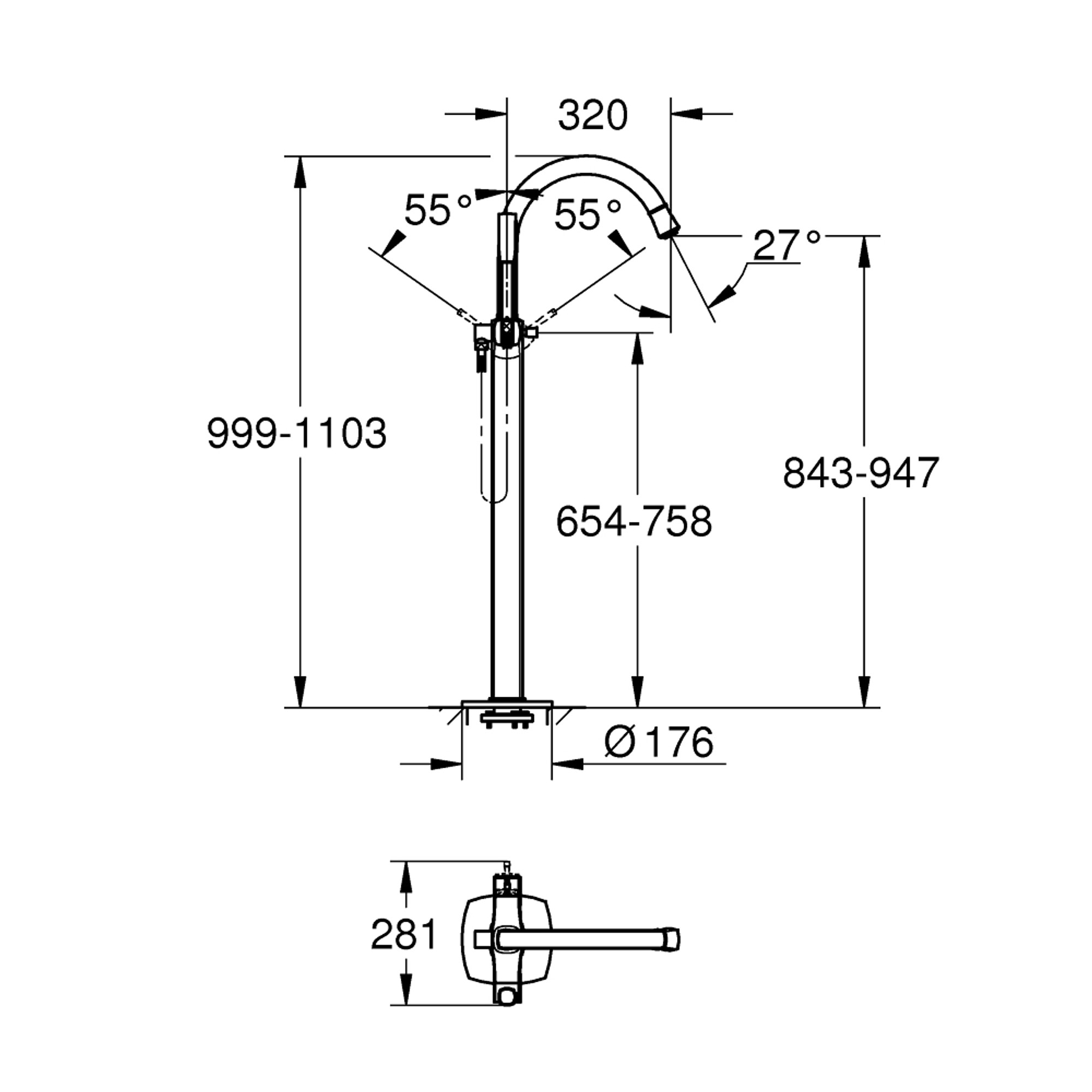 Grohe Grandera Yerden Küvet Bataryası Krom 24375000