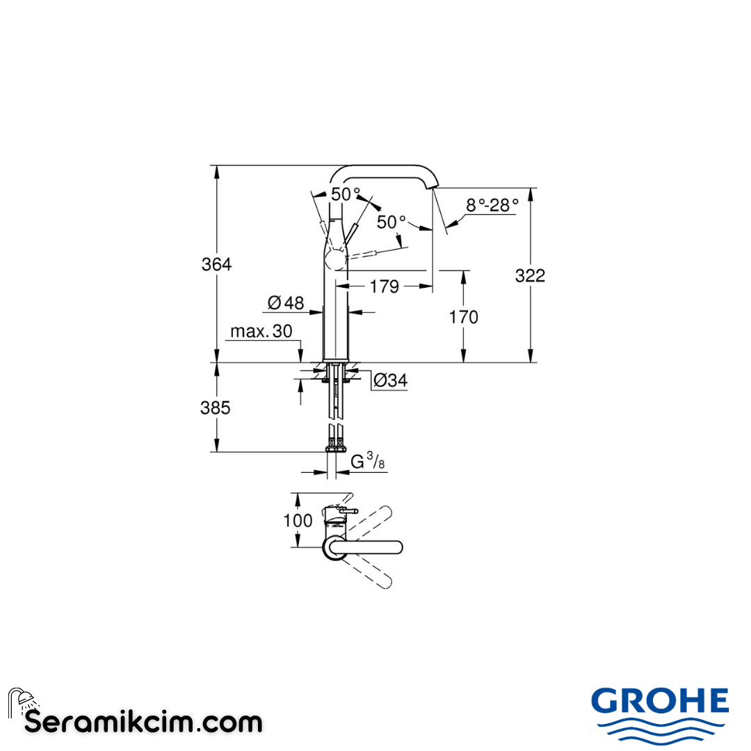 Grohe Grohe Essence Çanak Lavabo Bataryası (XL-Boy), Mat Siyah 24170KF1