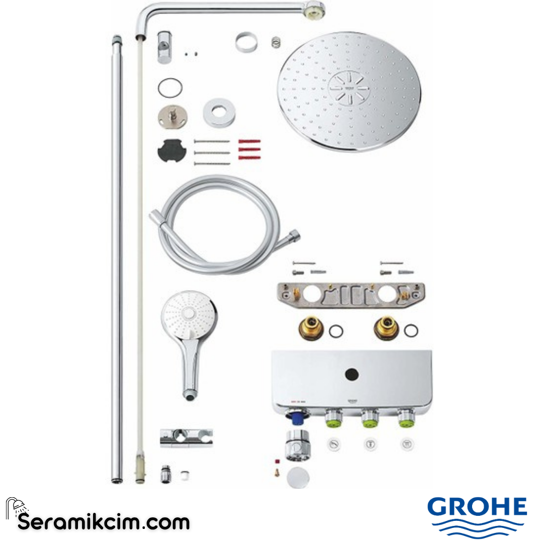 Grohe Grohe Euphoria SmartControl System 310 Duo Duvara Monte Termostatik Bataryalı Duş Sistemi Krom 26507000