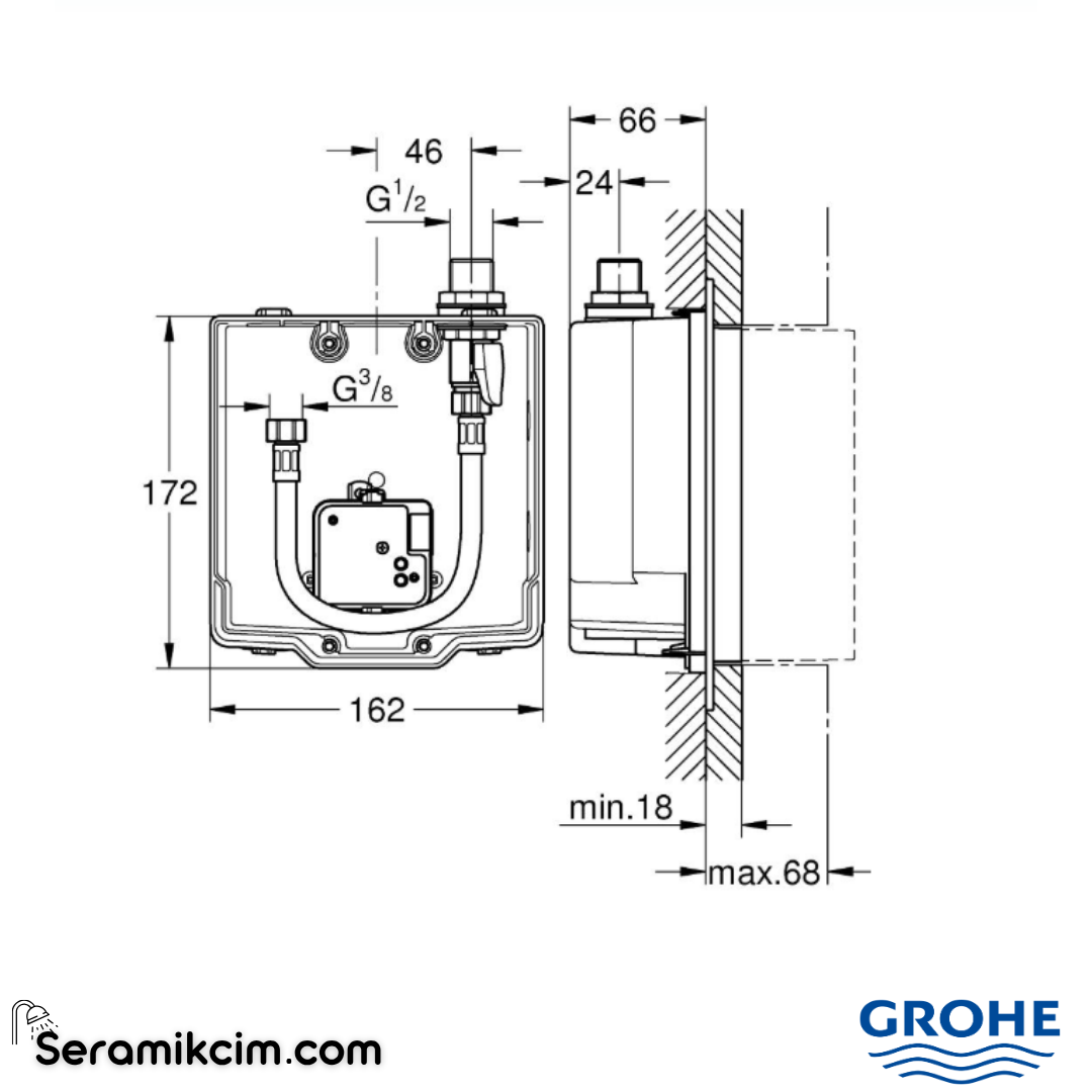 Grohe Grohe Euroeco Cosmopolitan E Fotoselli Bataryalar İçin İç Gövde (Çift Su Girişli) 36336001