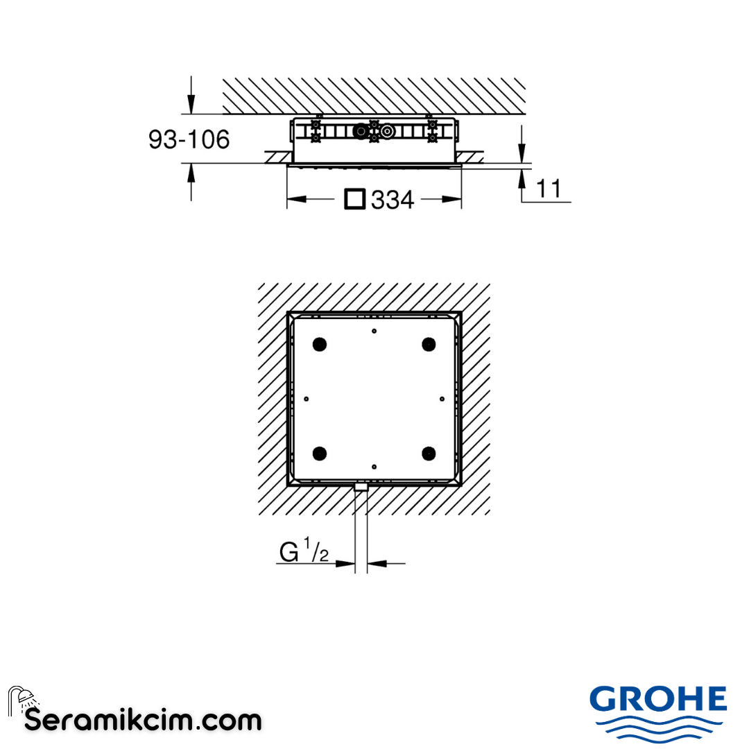 Grohe Grohe Rainshower Aqua Mono Ankastre Tepe Duşu (Sıva Altı Dahil) Krom 26731000