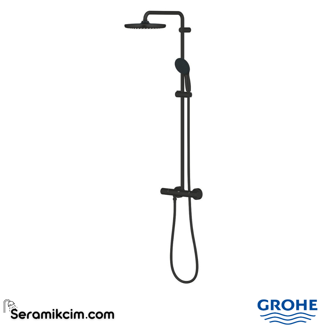 Grohe Grohe Tempesta System 250 Duvara Monte Termostatik Bataryalı Duş Kolonu, Mat Siyah 266702431