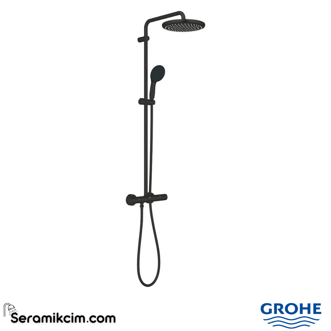 Grohe Grohe Tempesta System 250 Duvara Monte Termostatik Bataryalı Duş Kolonu, Mat Siyah 266702431
