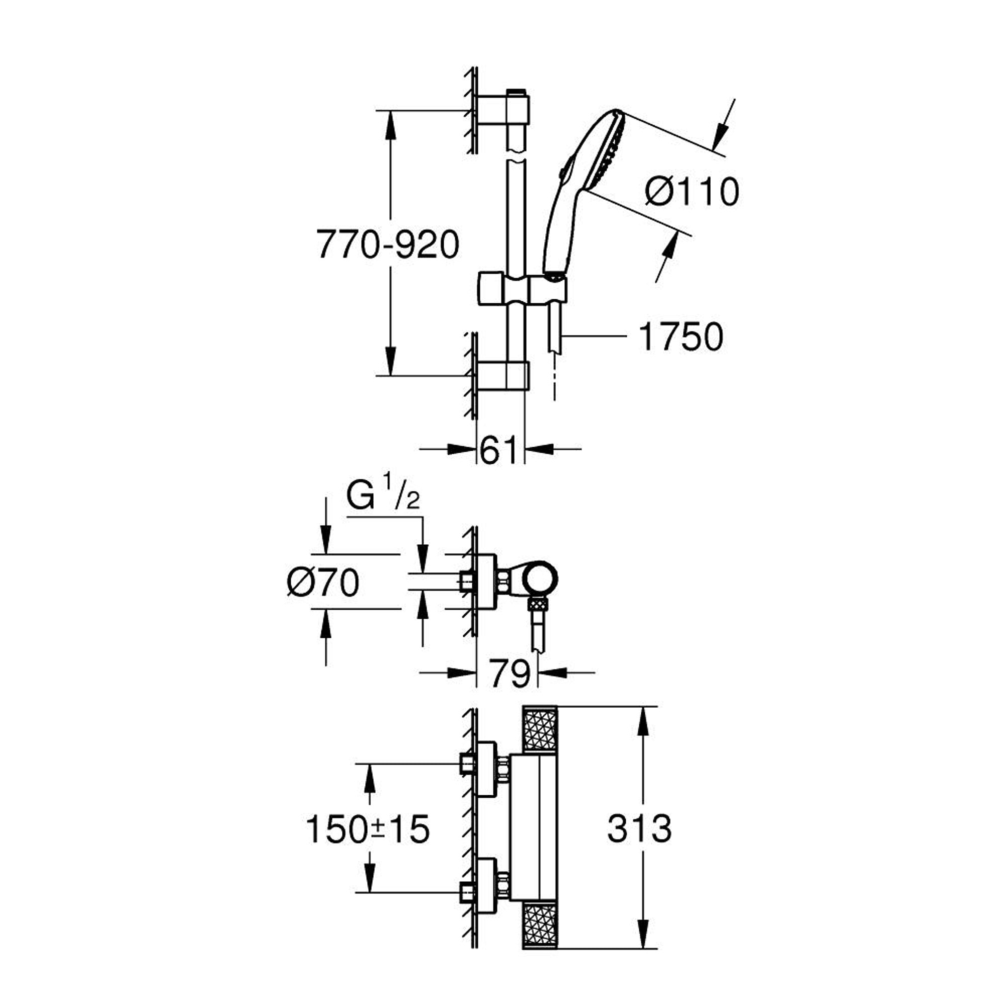 Grohe Grohtherm 1000 Performance Termostatik Duş Bataryası Krom 34835001