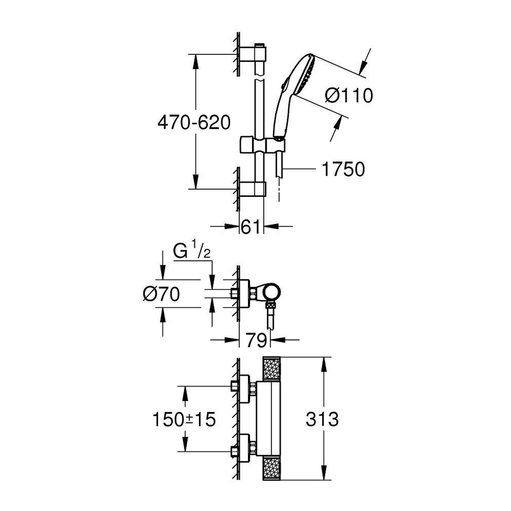 Grohe Grohtherm 1000 Performance Termostatik Duş Bataryası Krom 34834001