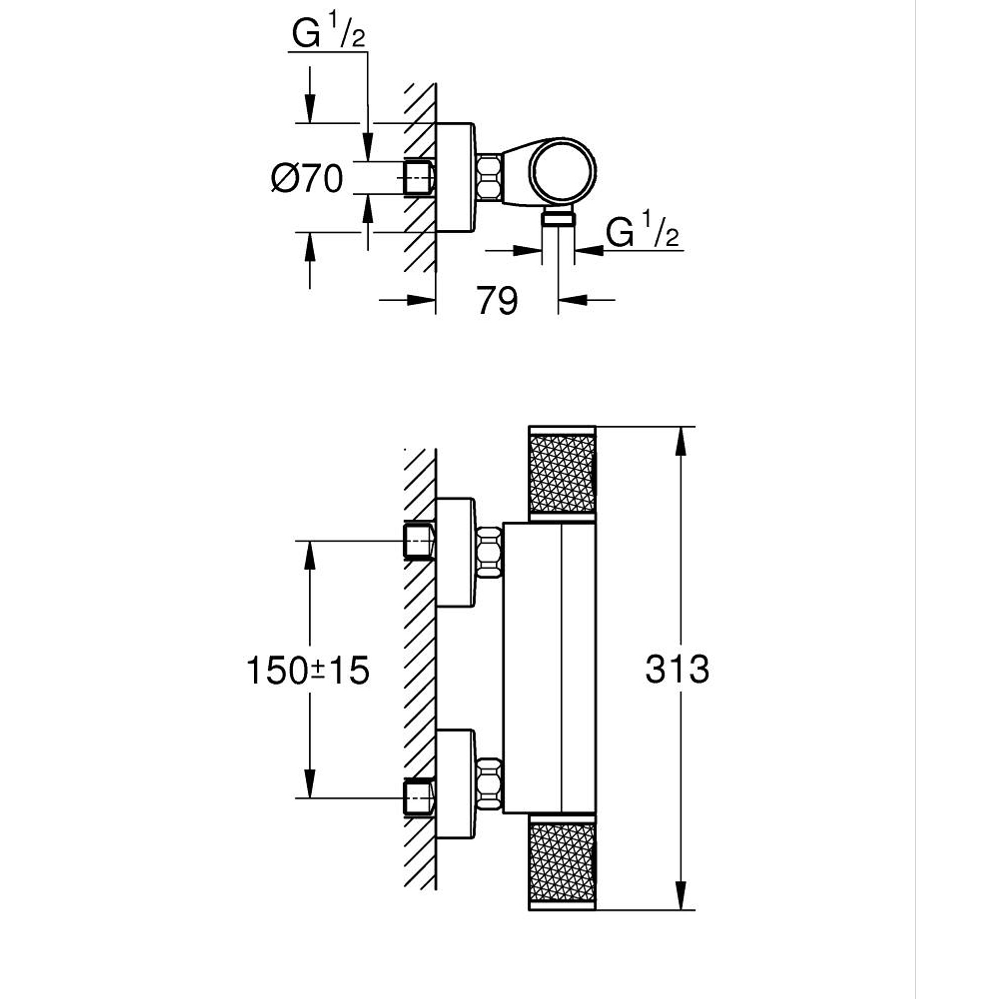 Grohe Grohtherm 1000 Performance Termostatik Duş Bataryası Phantom Black Siyah 34827KF0