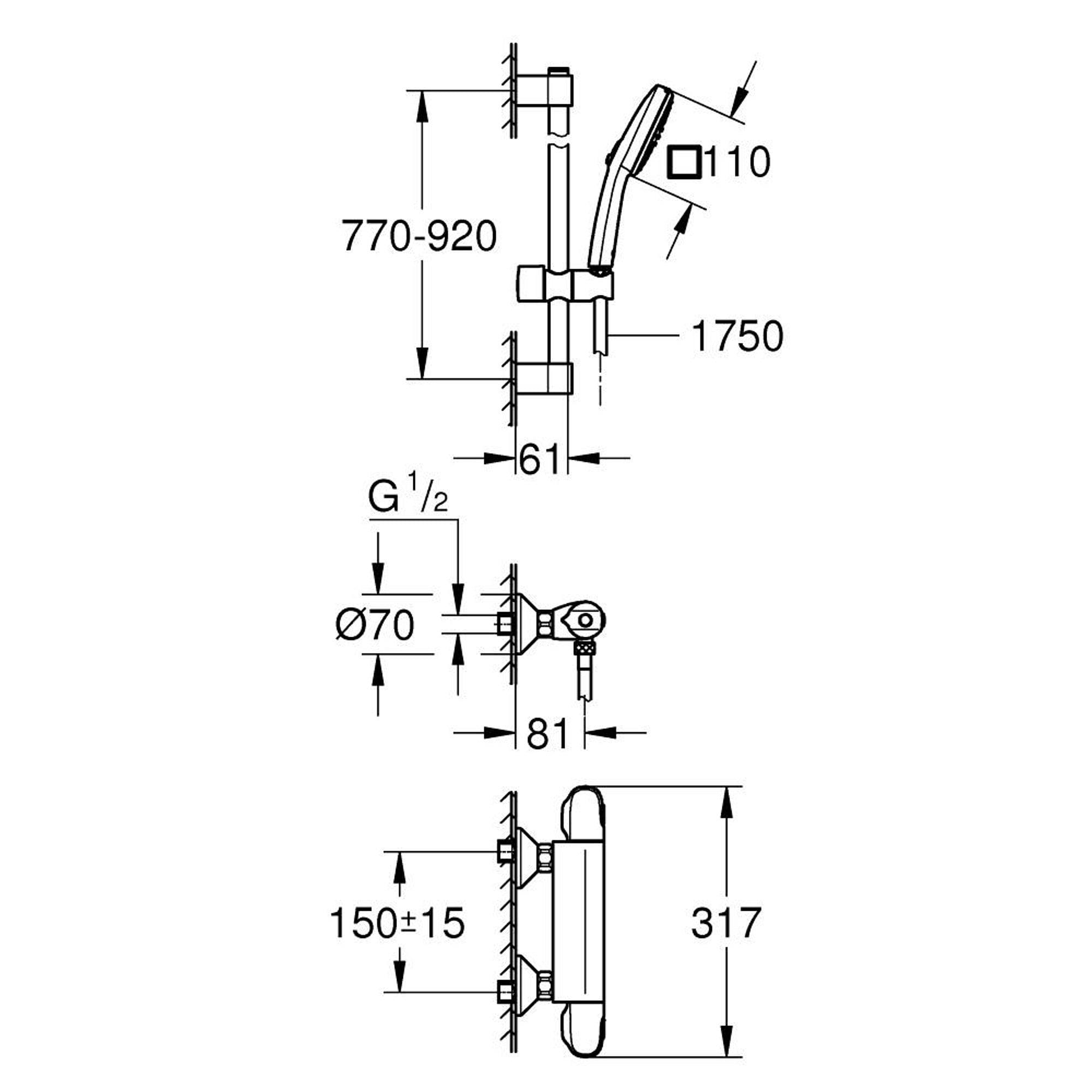 Grohe Grohtherm 1000 Termostatik Duş Bataryası Krom 34824005