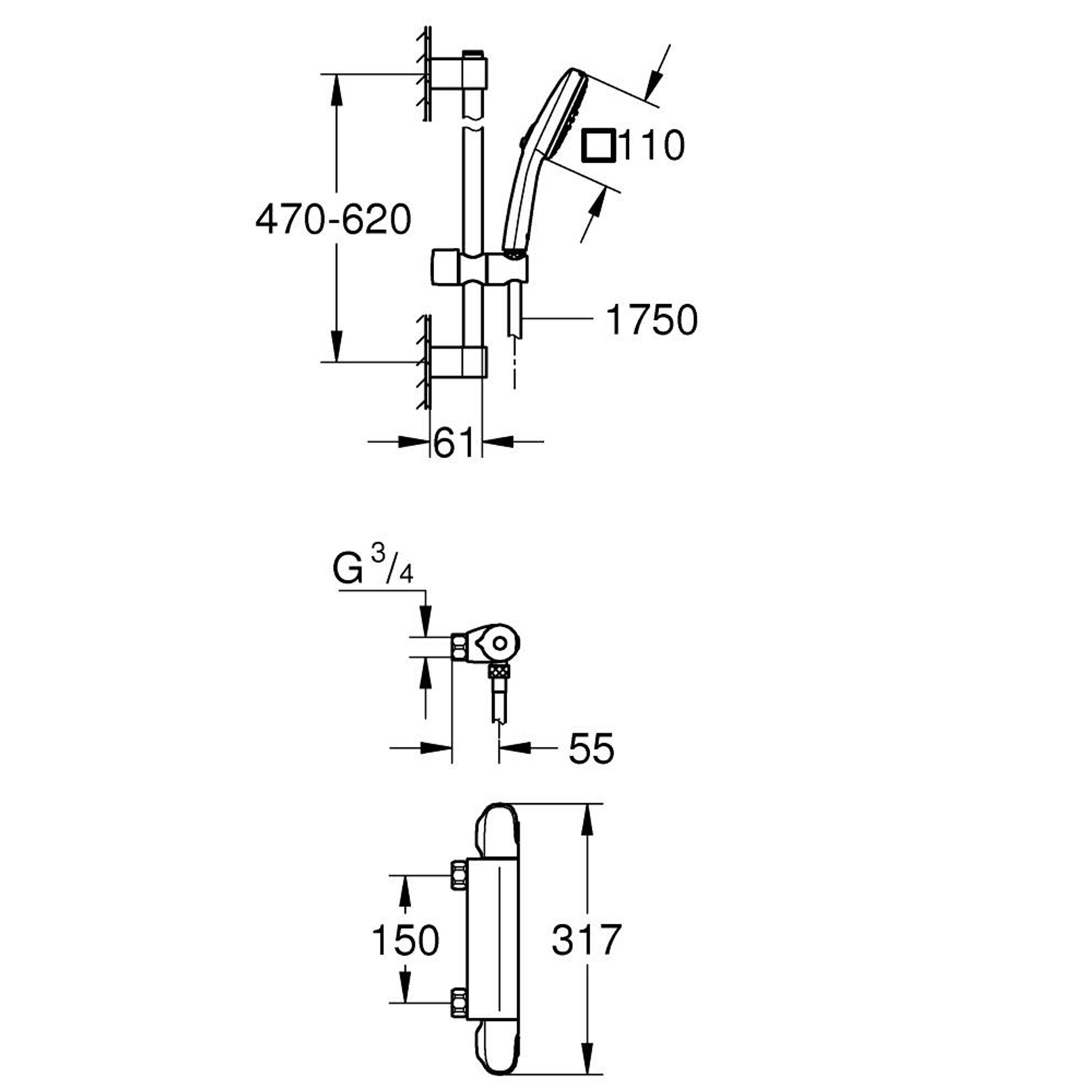 Grohe Grohtherm 1000 Termostatik Duş Bataryası Krom 34819005
