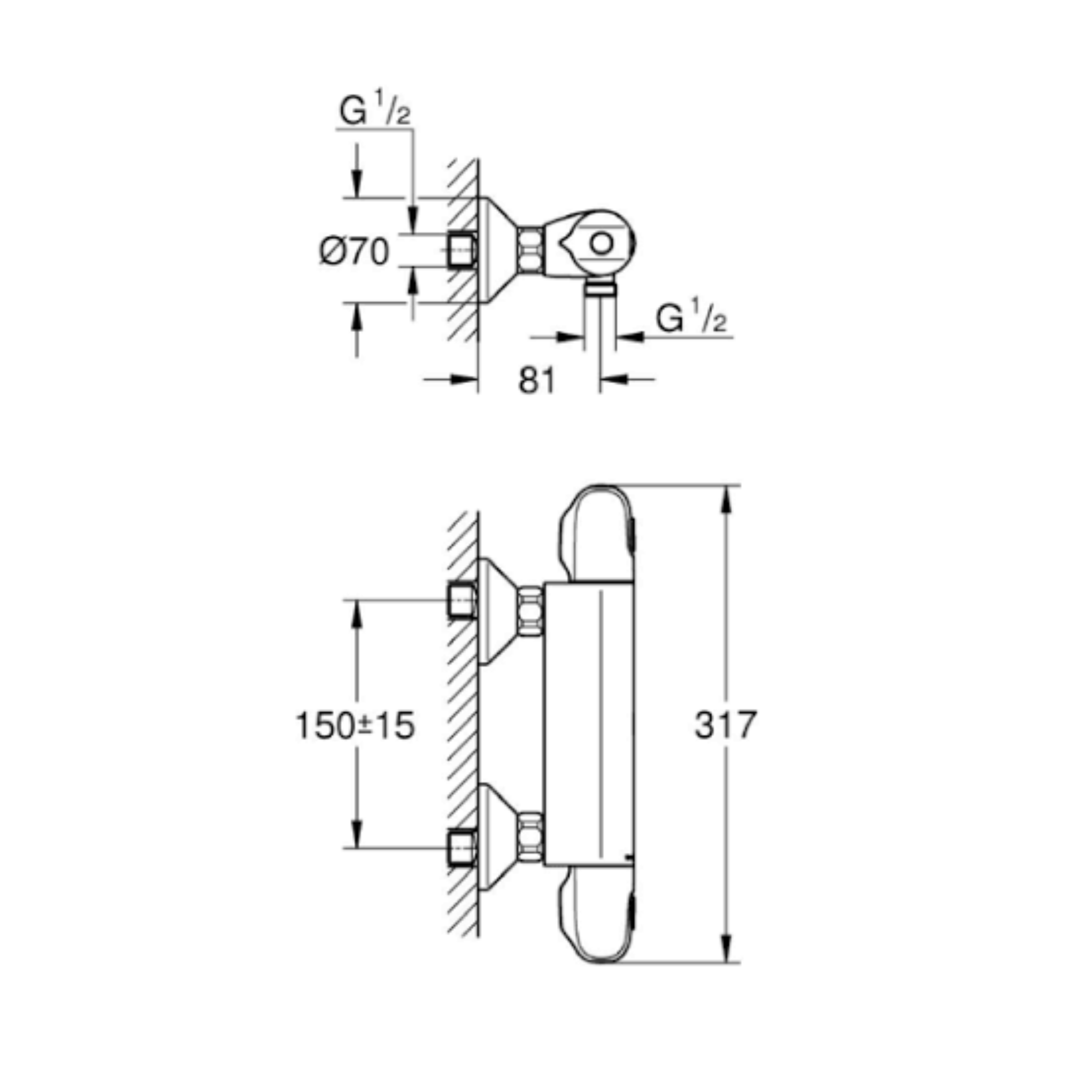 Grohe Grohtherm 1000 Termostatik Duş Bataryası Krom 34814003