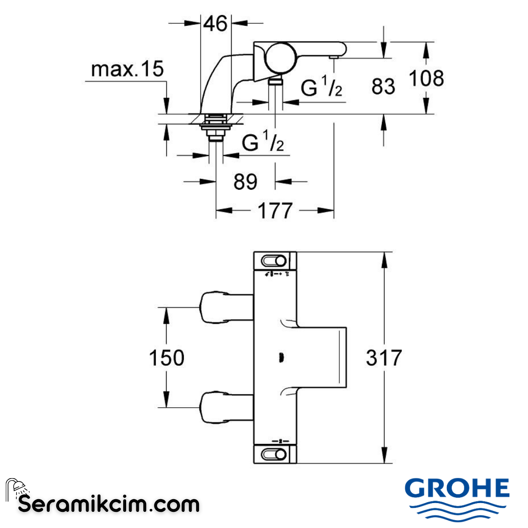 Grohe Grohtherm 2000 Termostatik Banyo Bataryası Krom 34176001