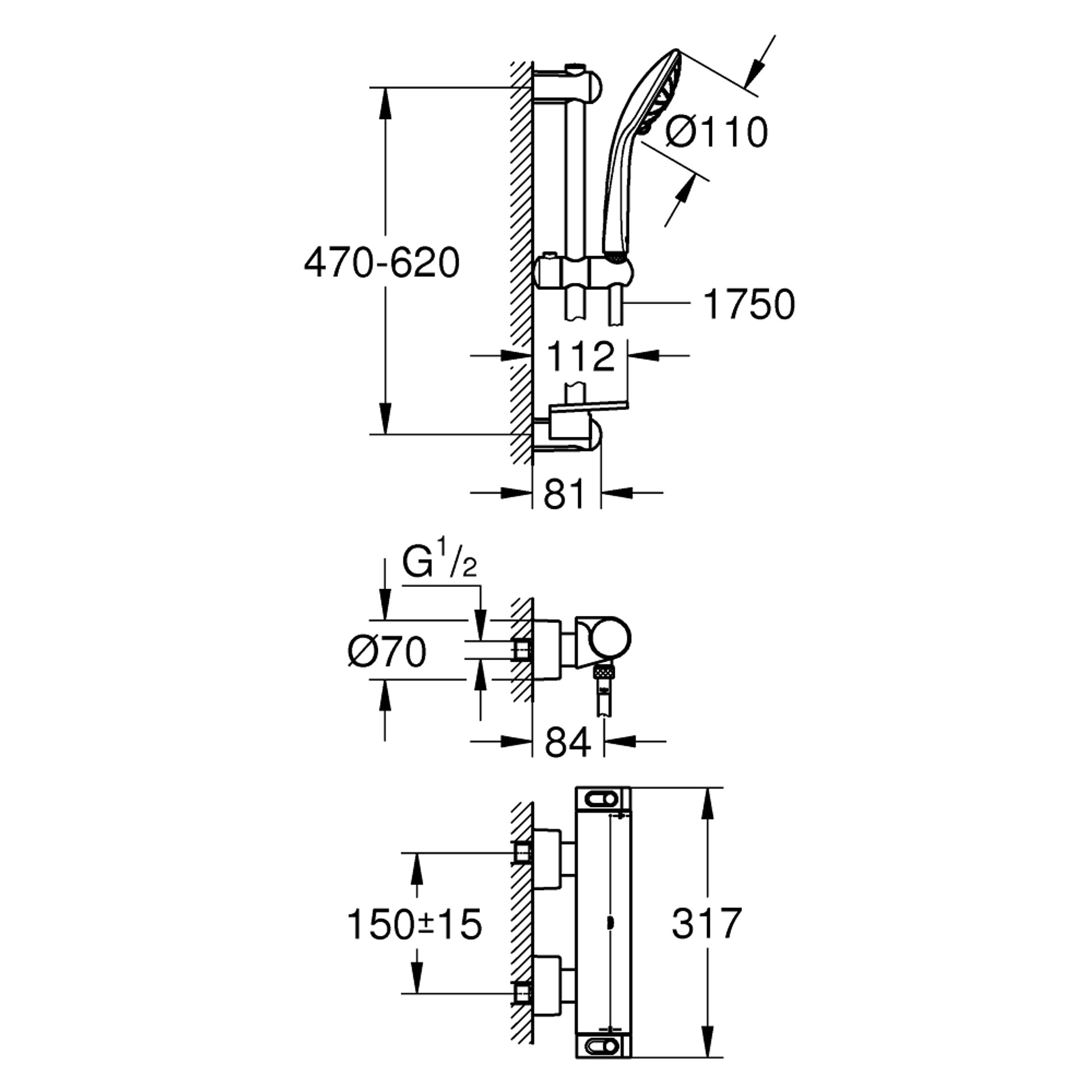 Grohe Grohtherm 2000 Termostatik Duş Bataryası Duş Setli Krom 34195001