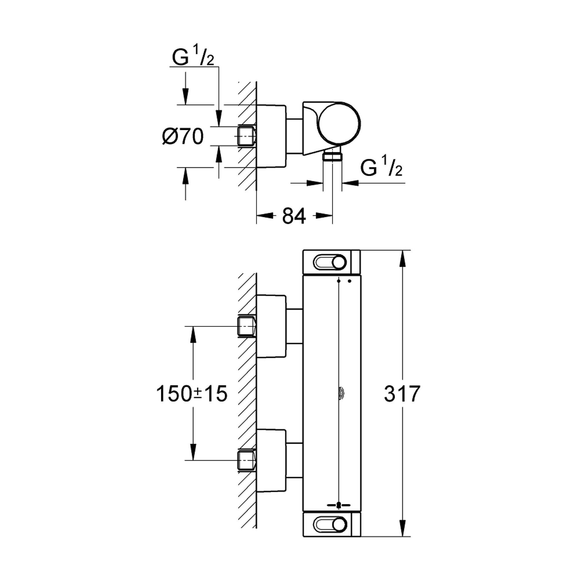 Grohe Grohtherm 2000 Termostatik Duş Bataryası Krom 34169001