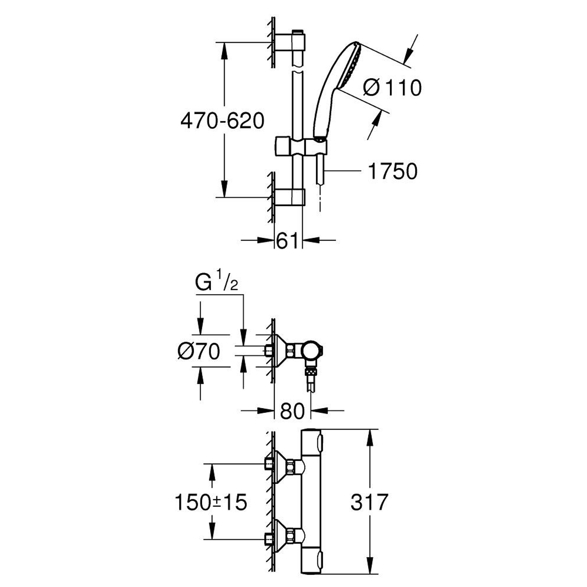 Grohe Grohtherm 500 Termostatik Duş Bataryası Krom 34796001