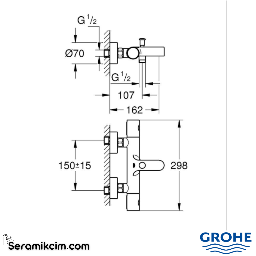 Grohe Grohtherm 800 Cosmopolitan Termostatik Banyo Bataryası Krom 34766000 - 34766000