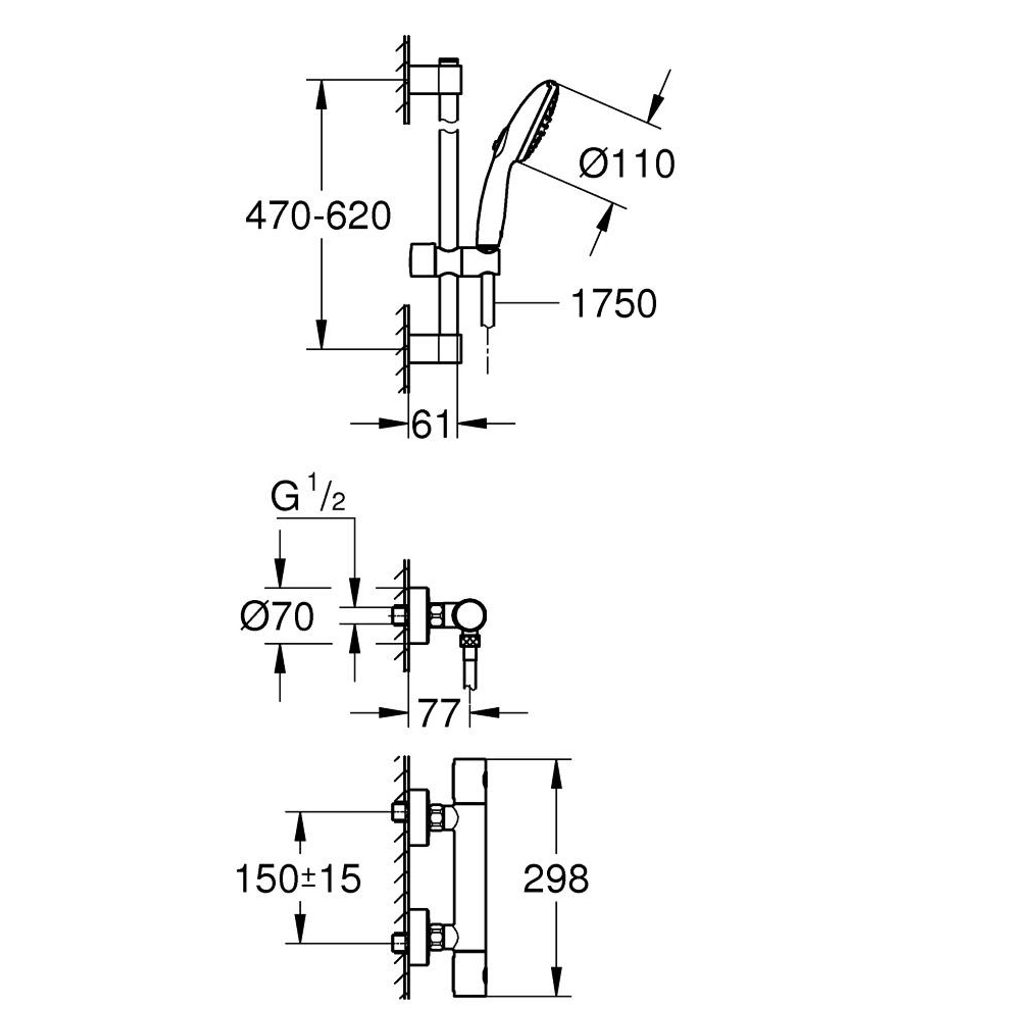 Grohe Grohtherm 800 Cosmopolitan Termostatik Duş Bataryası Krom 34768001