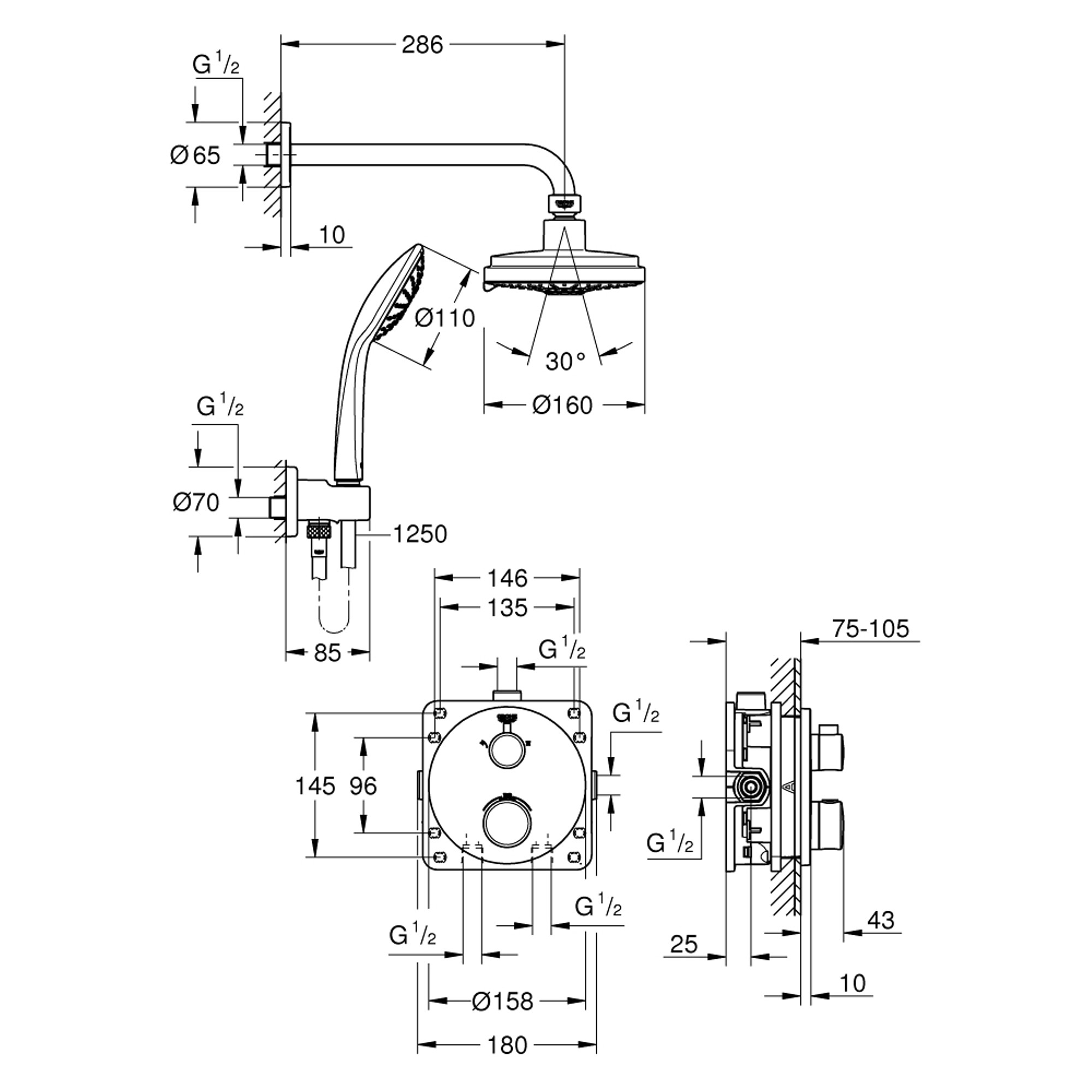 Grohe Grohtherm Ankastre Duş Seti Rainshower Cosmopolitan 160 Krom 34735000