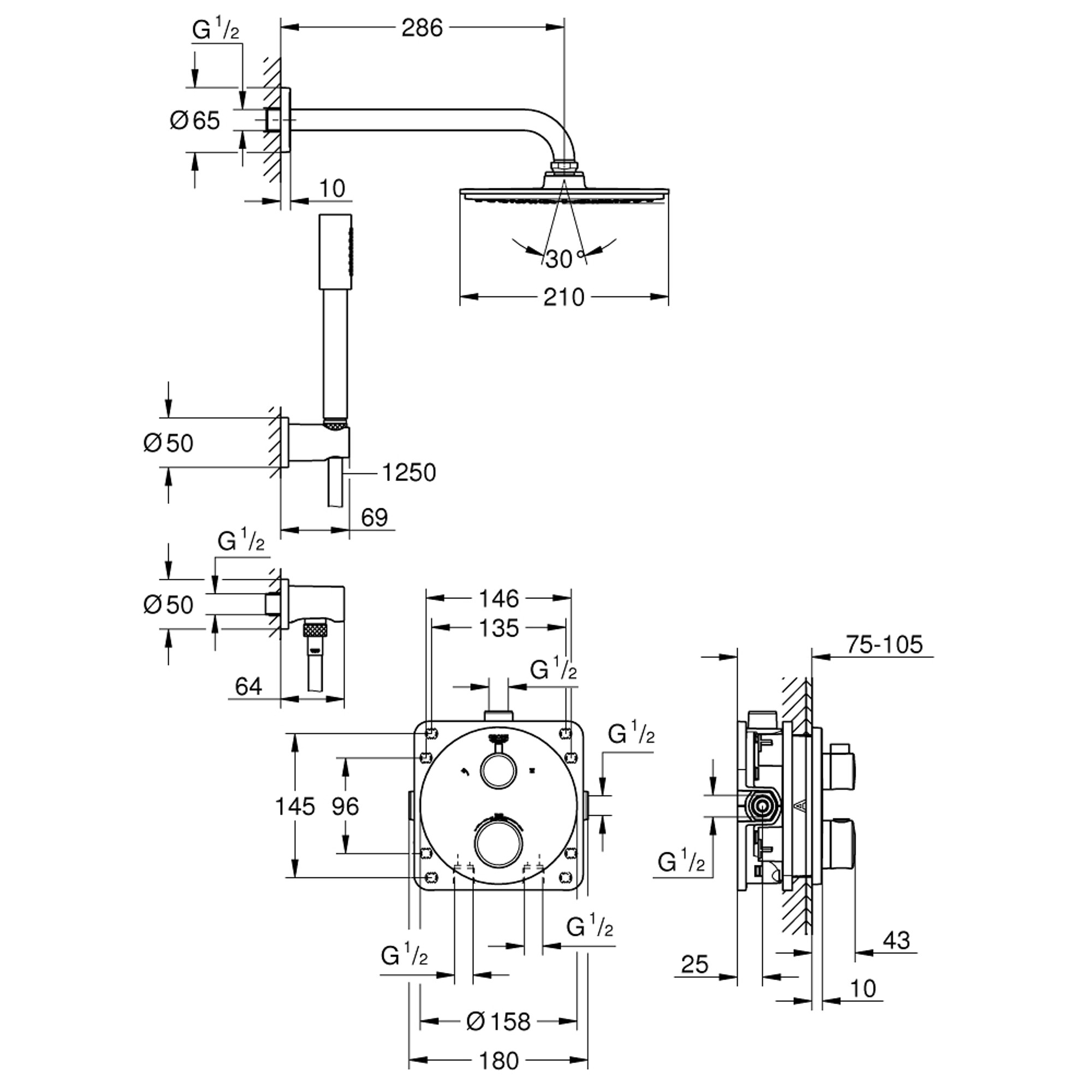 Grohe Grohtherm Ankastre Duş Seti Rainshower Cosmopolitan 210 Krom 34732000