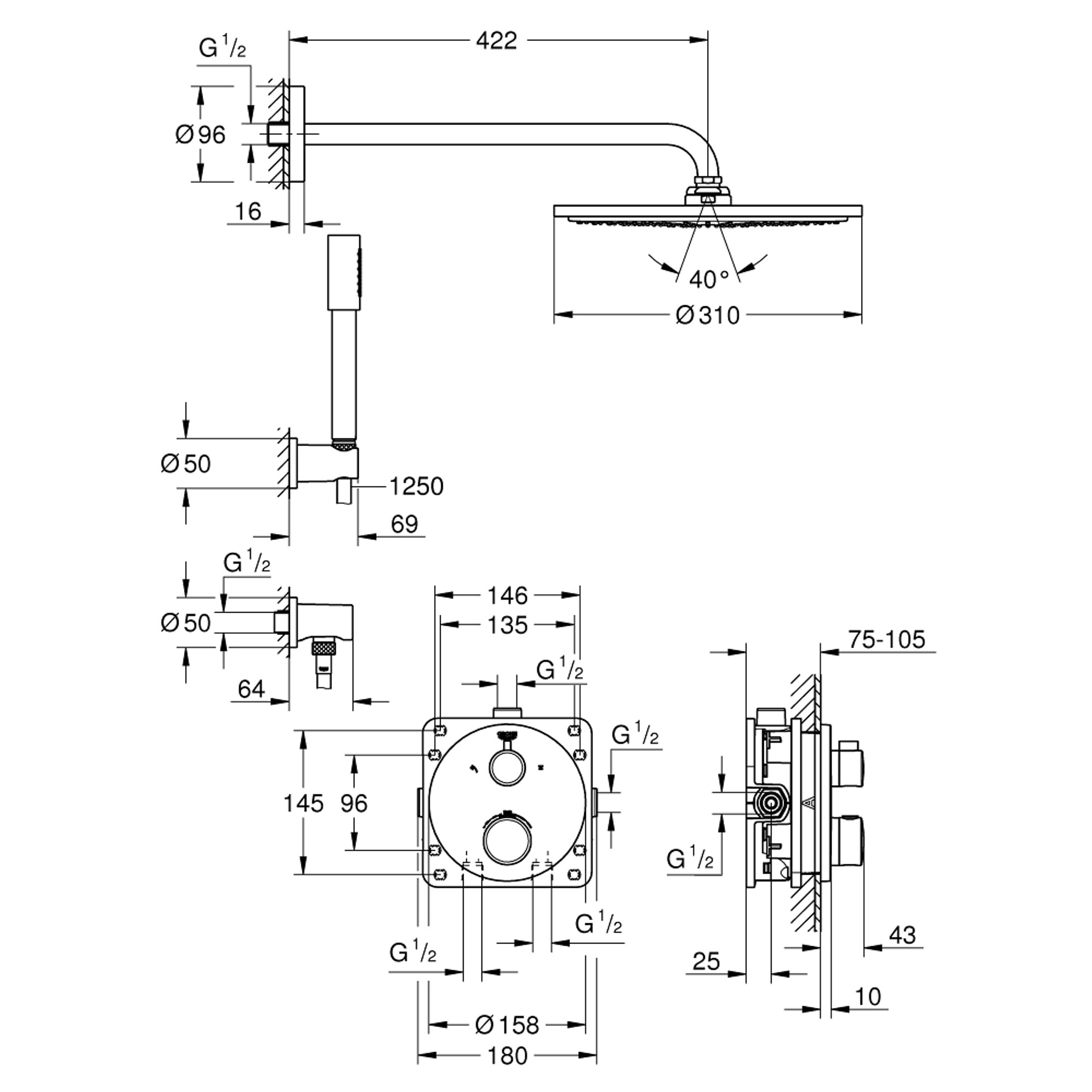 Grohe Grohtherm Ankastre Duş Seti Rainshower Cosmopolitan 310 Krom 34731000