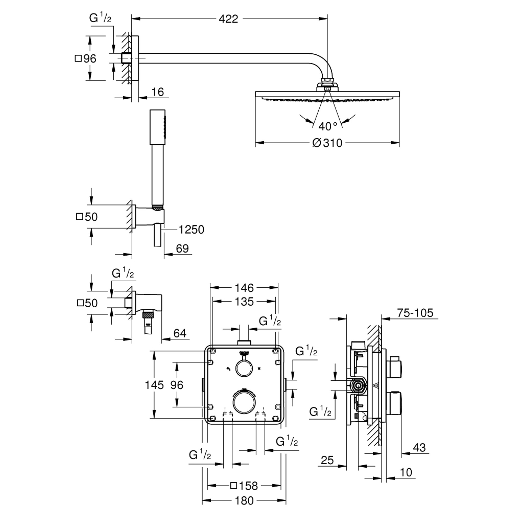 Grohe Grohtherm Ankastre Duş Seti Rainshower Cosmopolitan 310 Krom 34730000