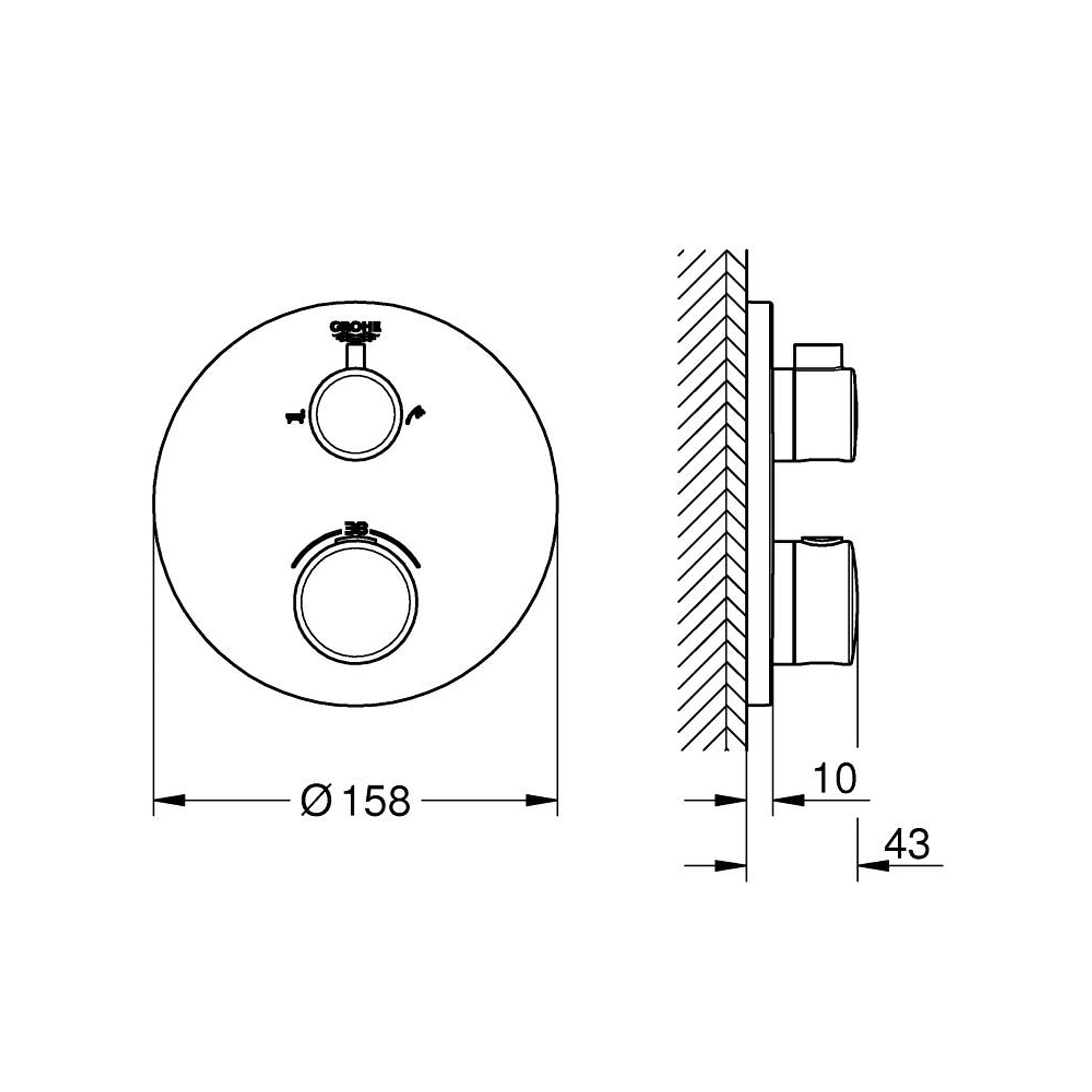 Grohe Grohtherm Ankastre Termostatik Küvet Bataryası 2 Çıkışlı Açma Kapama ve Yönlendirici Valfli (Sıva Üstü Grubu) Krom 24077000