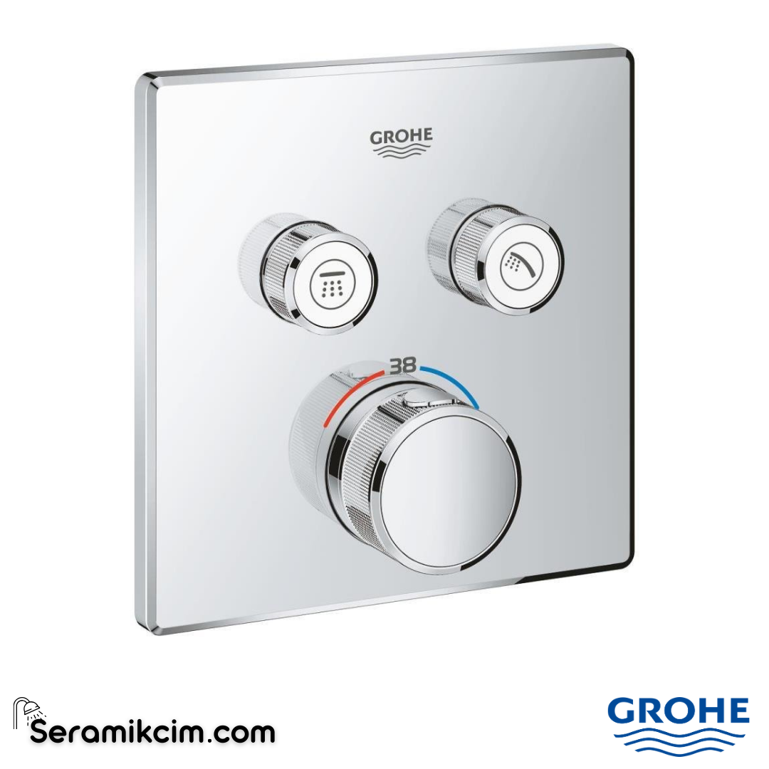 Grohe Grohtherm Çift Valfli Akış Kontrollü Ankastre Termostatik Banyo Bataryası (Sıva Üstü Grubu) 29124000 - 29124000