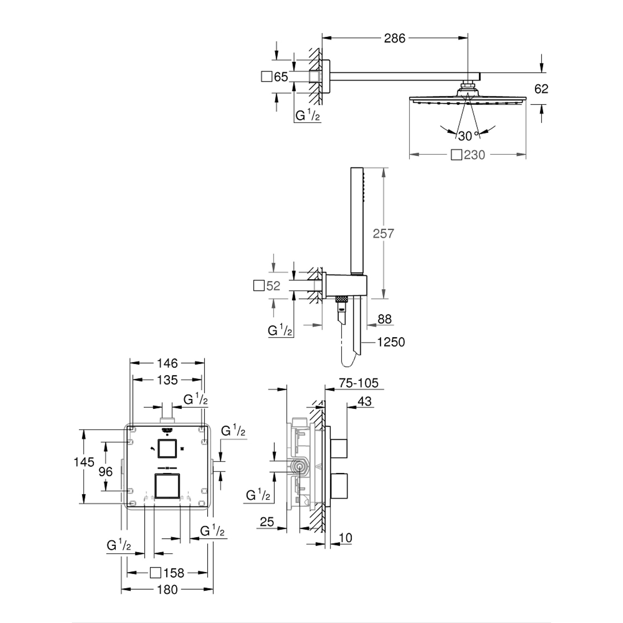 Grohe Grohtherm Cube Ankastre Duş Seti Rainshower Allure 230 Krom 34741000