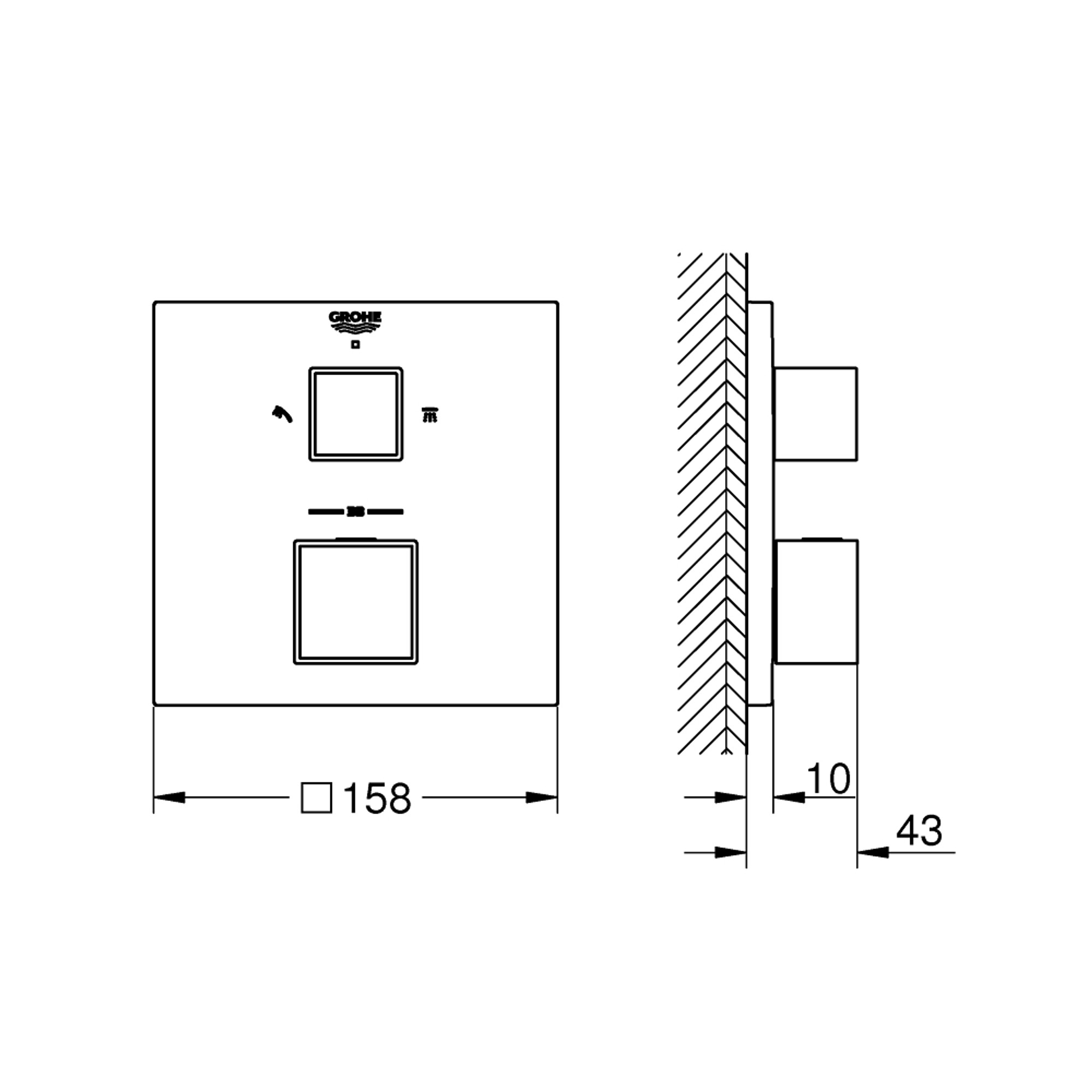 Grohe Grohtherm Cube Ankastre Termostatik Duş Bataryası 2 Çıkışlı Açma Kapama ve Yönlendirici Valfli (Sıva Üstü Grubu) Fırçalı Sert Grafit 24154AL0