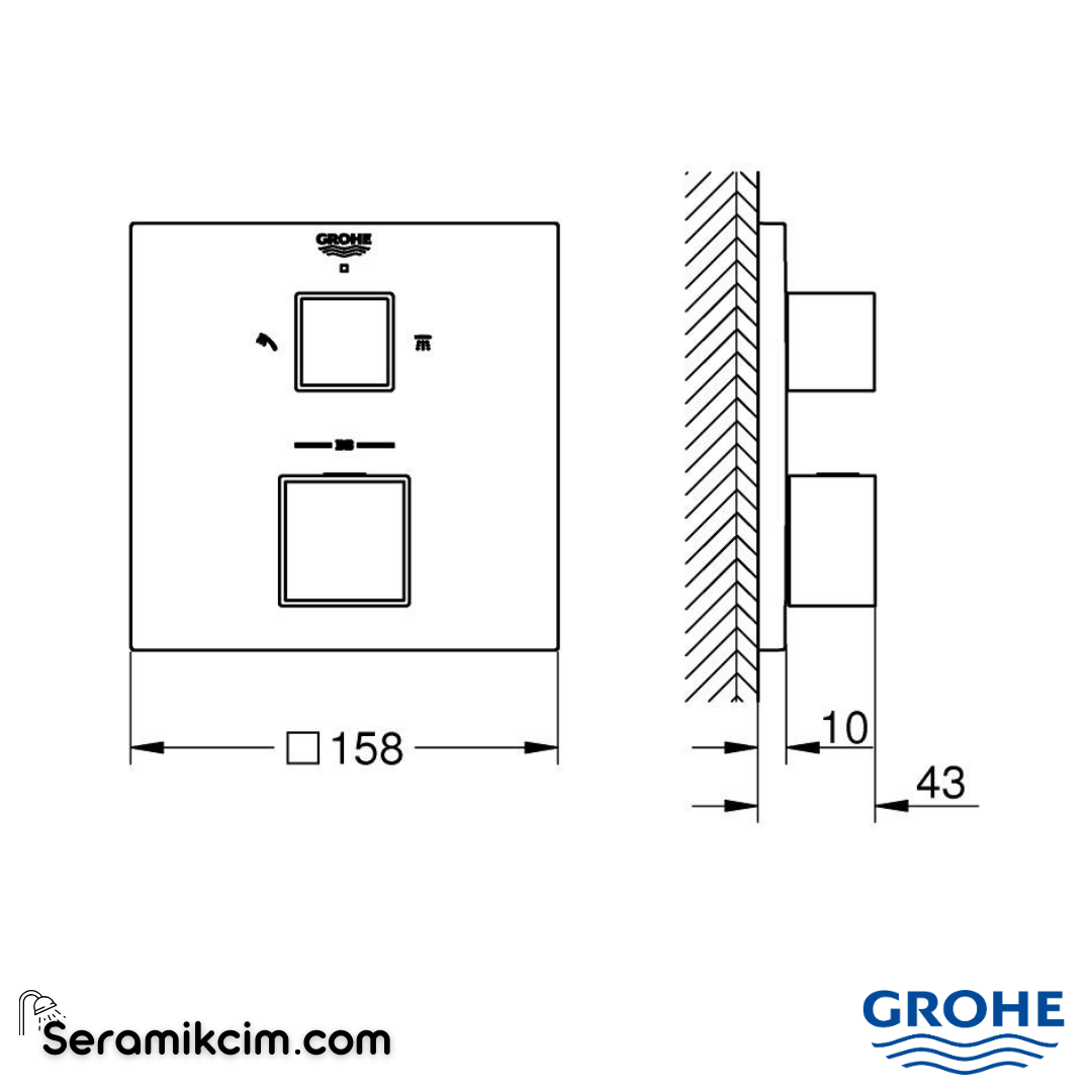 Grohe Grohtherm Cube Termostatik Banyo/Duş Bataryası (Sıva Üstü Grubu) Krom 24154000 - 24154000