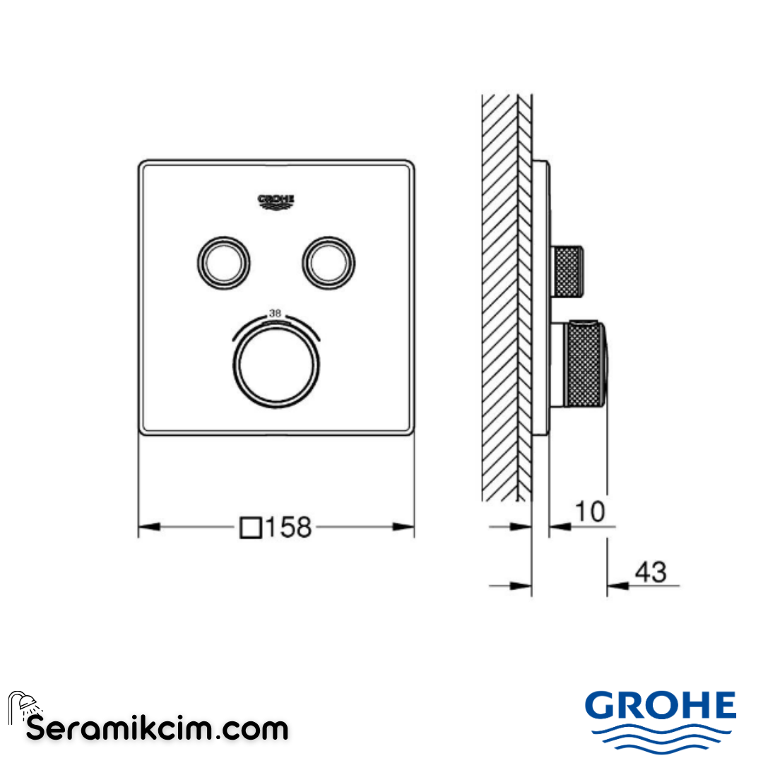 Grohe Grohtherm SmartControl Akış Kontrollü Ankastre Termostatik Banyo Bataryası (2 Yollu, Sıva Üstü Grubu), Paslanmaz Çelik 29124DC0