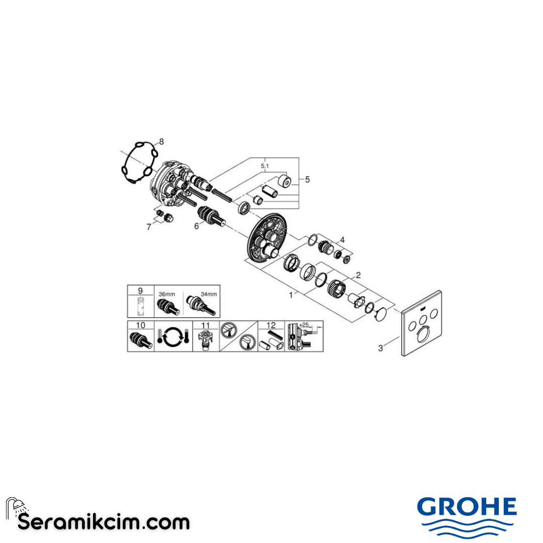 Grohe Grohtherm SmartControl Akış Kontrollü Ankastre Termostatik Banyo Bataryası (3 Yollu, Sıva Üstü Grubu), Fırçalı Sert Grafit 29126AL0 - 29126AL0