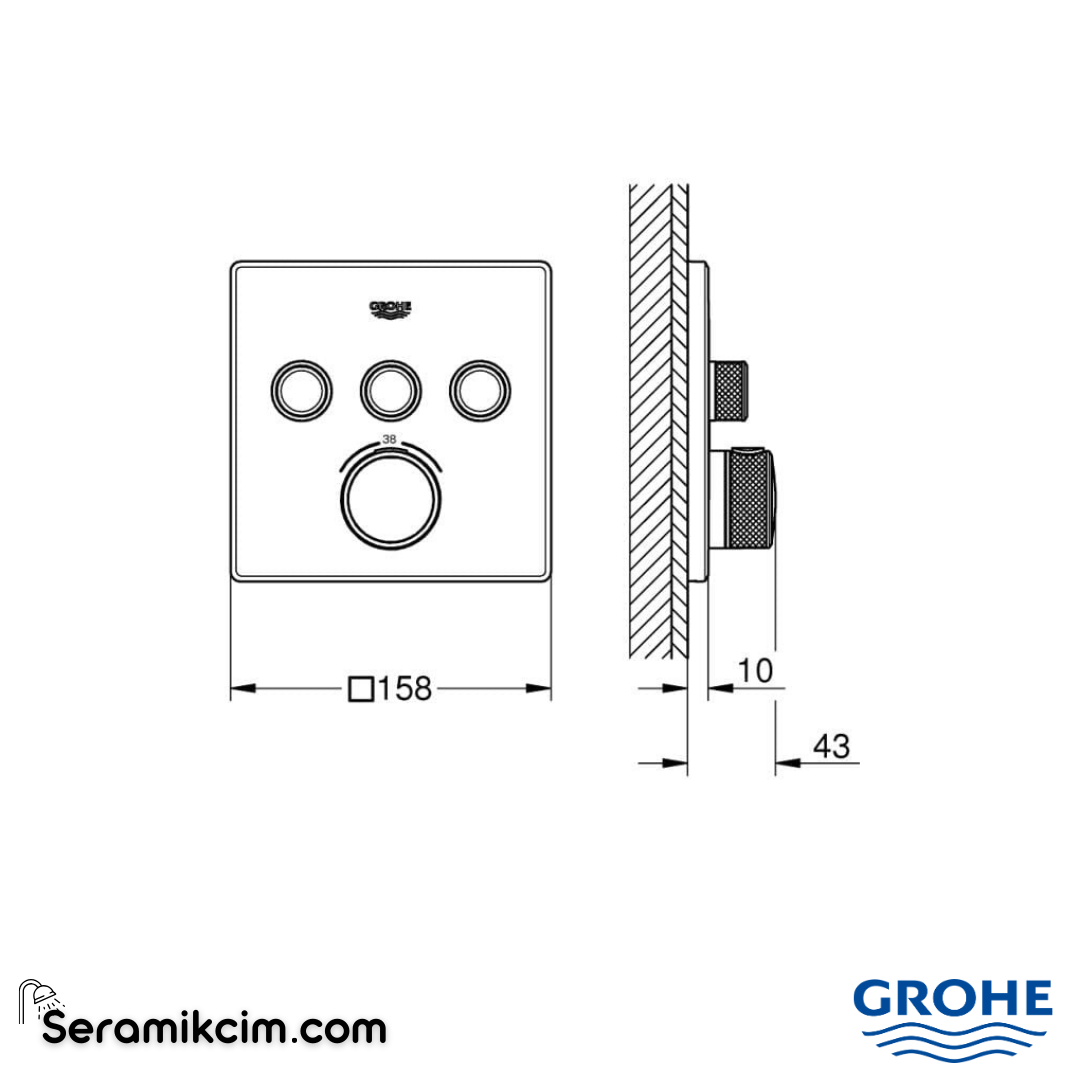 Grohe Grohtherm SmartControl Akış Kontrollü Ankastre Termostatik Banyo Bataryası (3 Yollu Sıva Üstü Grubu) Fırçalı Bakır 29126DL0 - 29126DL0
