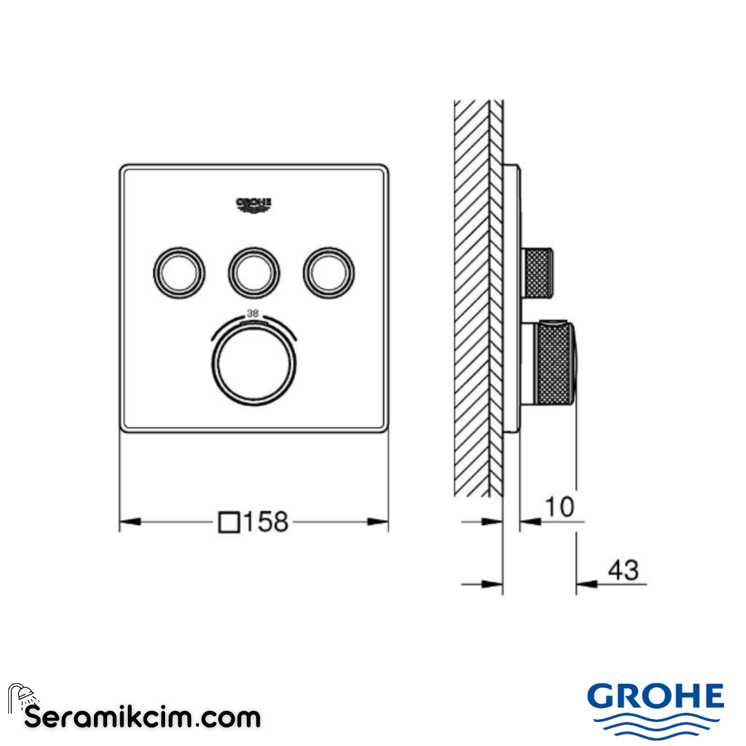 Grohe Grohtherm SmartControl Akış Kontrollü Ankastre Termostatik Banyo Bataryası (3 Yollu, Sıva Üstü Grubu), Parlak Altın 29126GL0